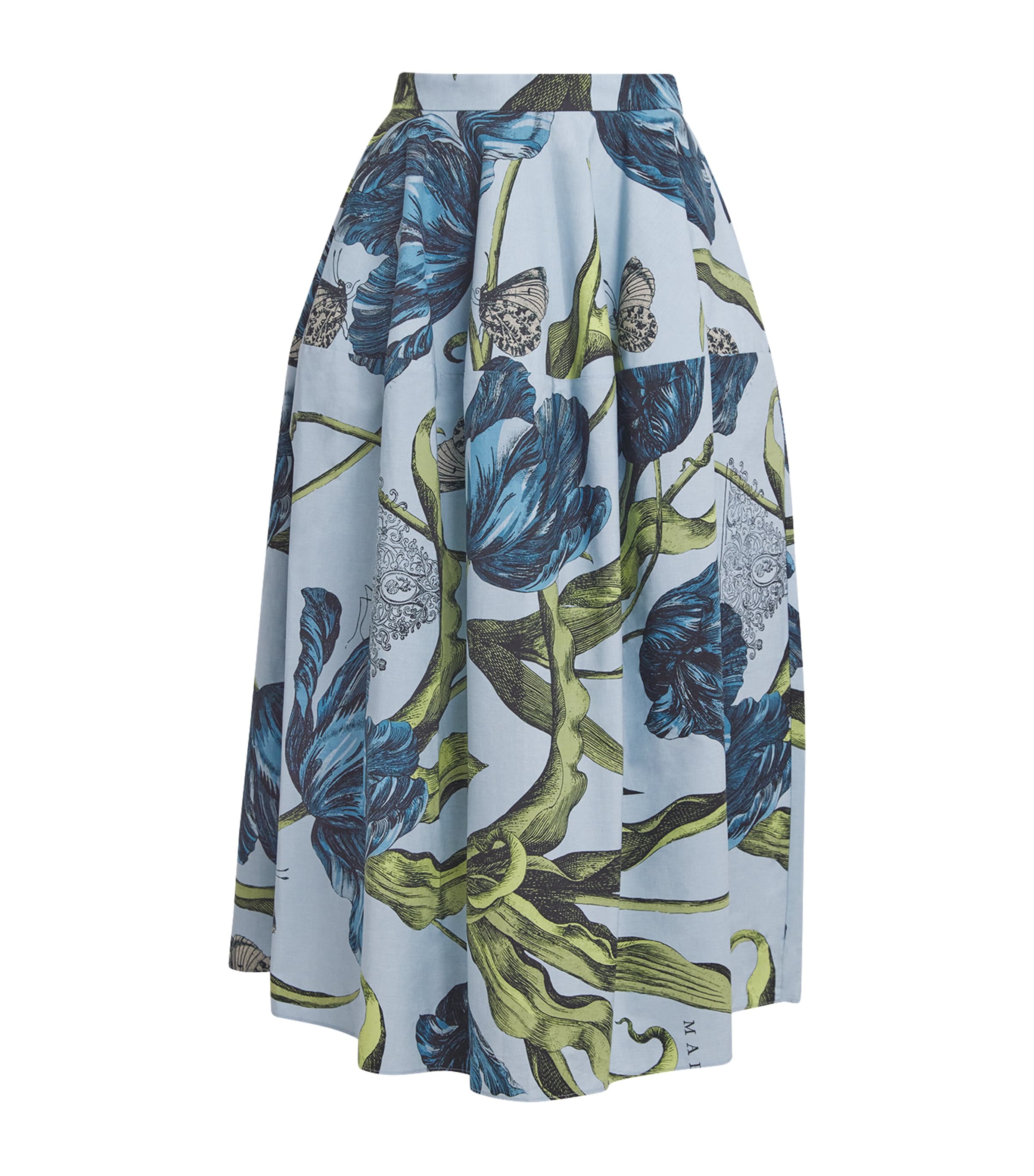 Cotton Poplin Floral Midi Skirt