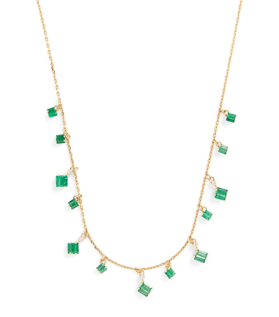 Yellow Gold, Diamond and Emerald Bold Cascade Necklace