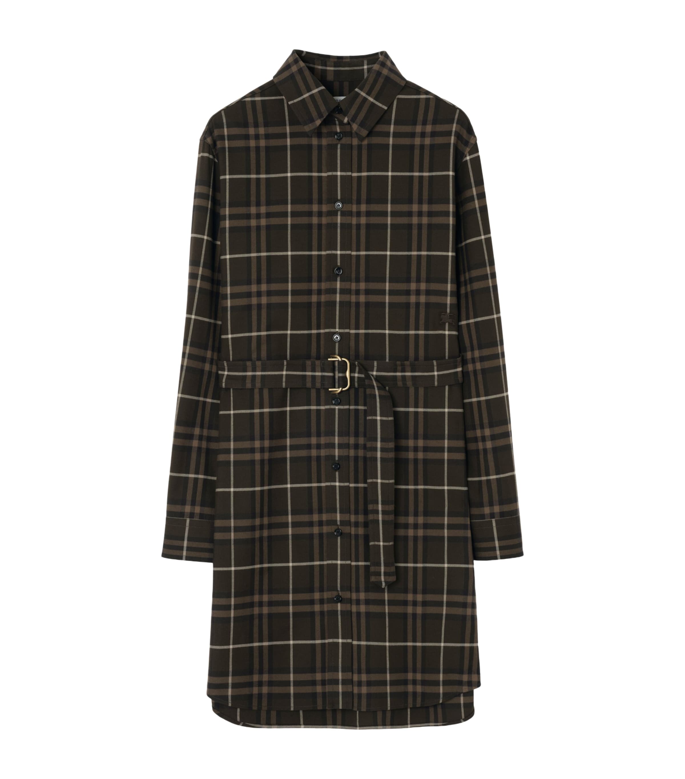 Burberry Womens Cotton Check Midi Shirt Dress Sepia Brown Ip Check