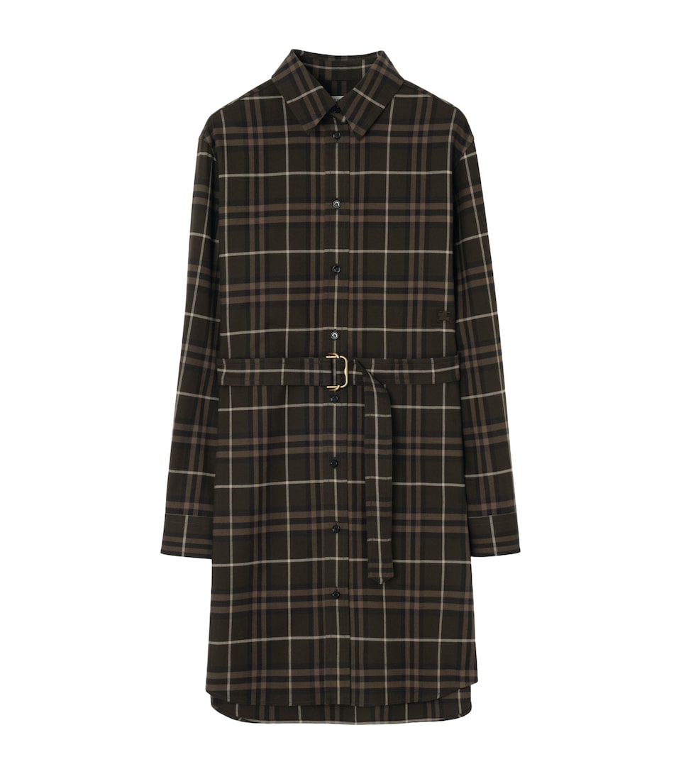 Burberry Womens Cotton Check Midi Shirt Dress Sepia Brown Ip Check