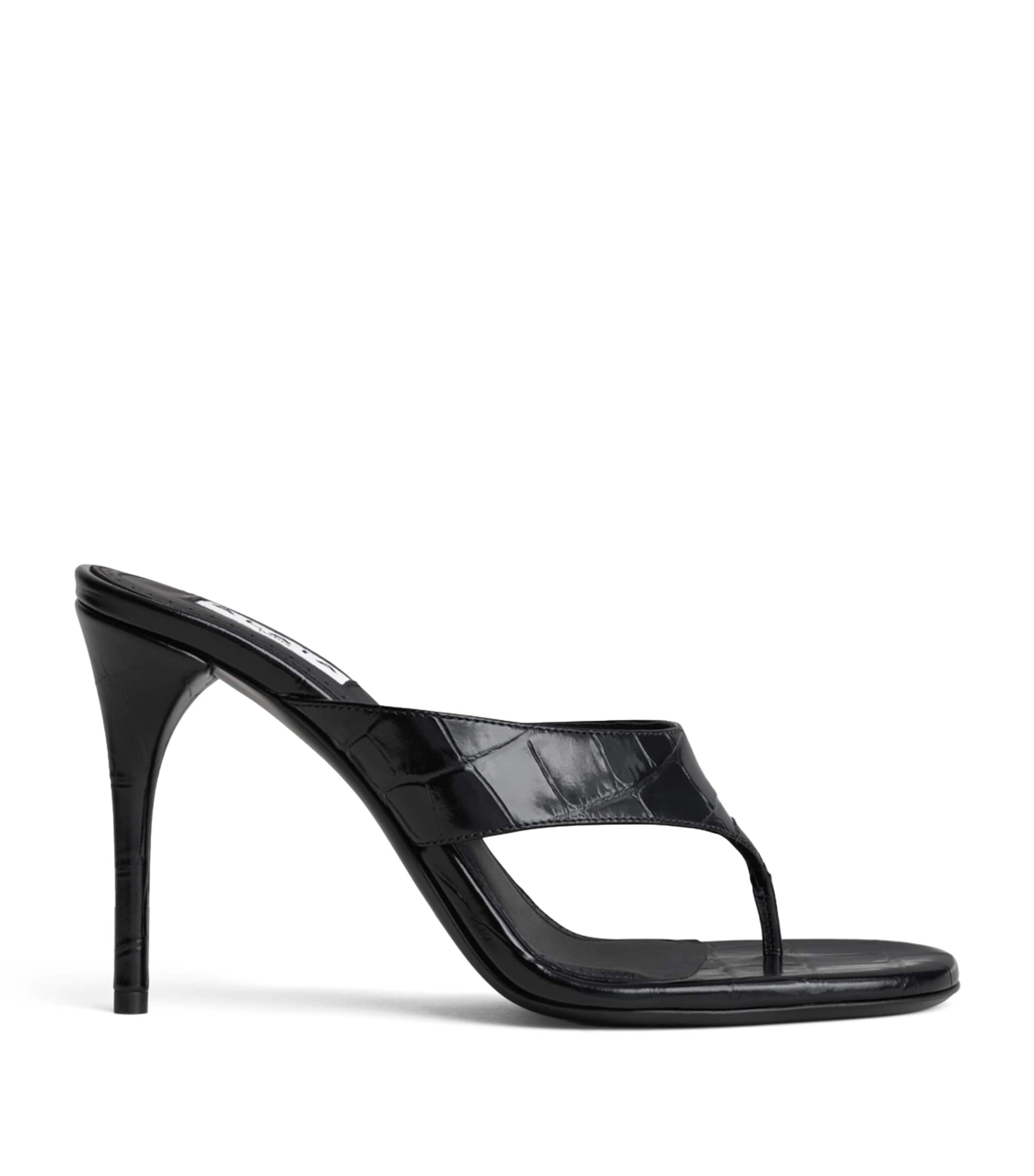 Alaïa Croc-Embossed Leather Thong Mules 90 Black