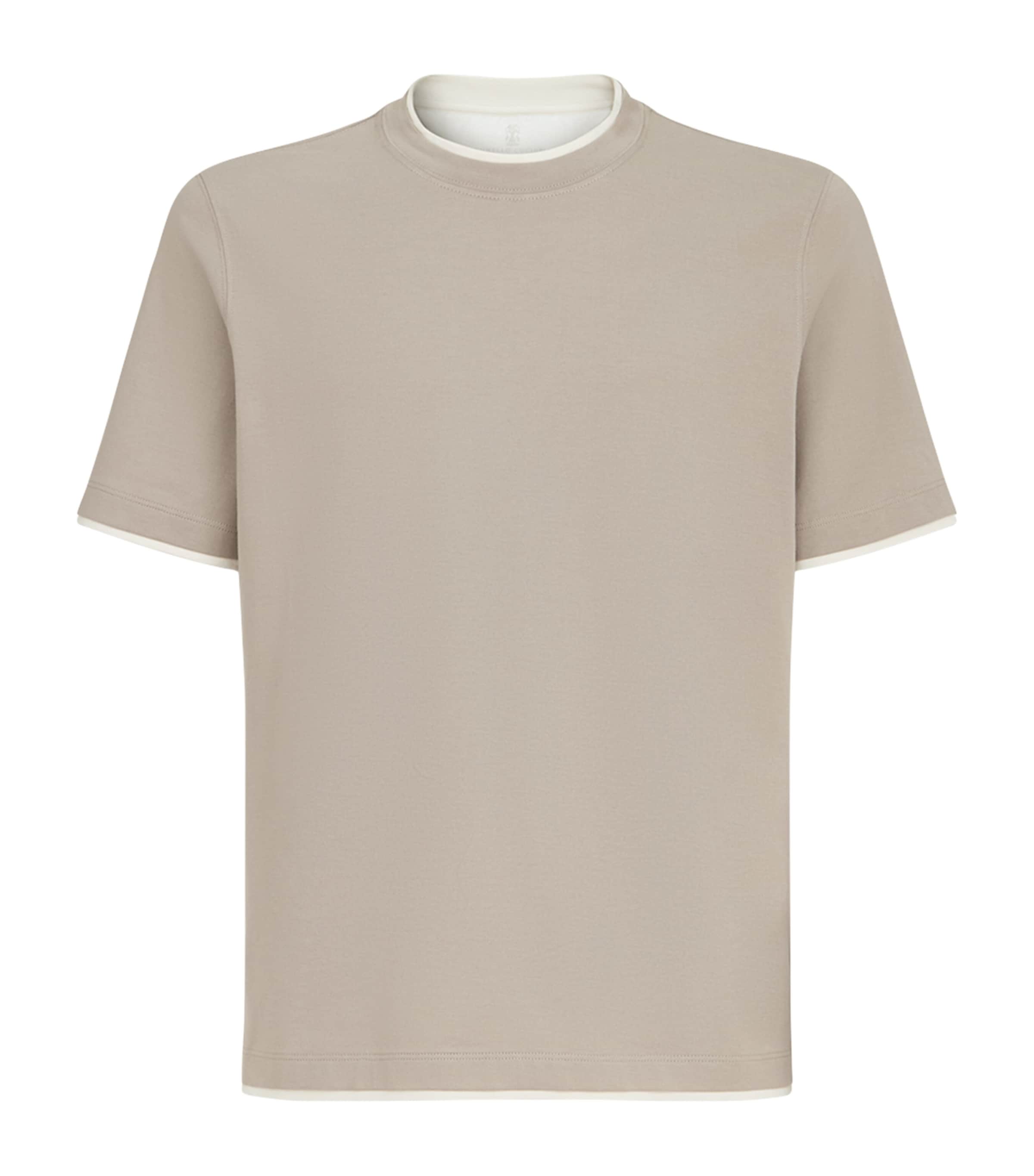Brunello Cucinelli Mens Cotton Faux-Layered T-Shirt Grey+white