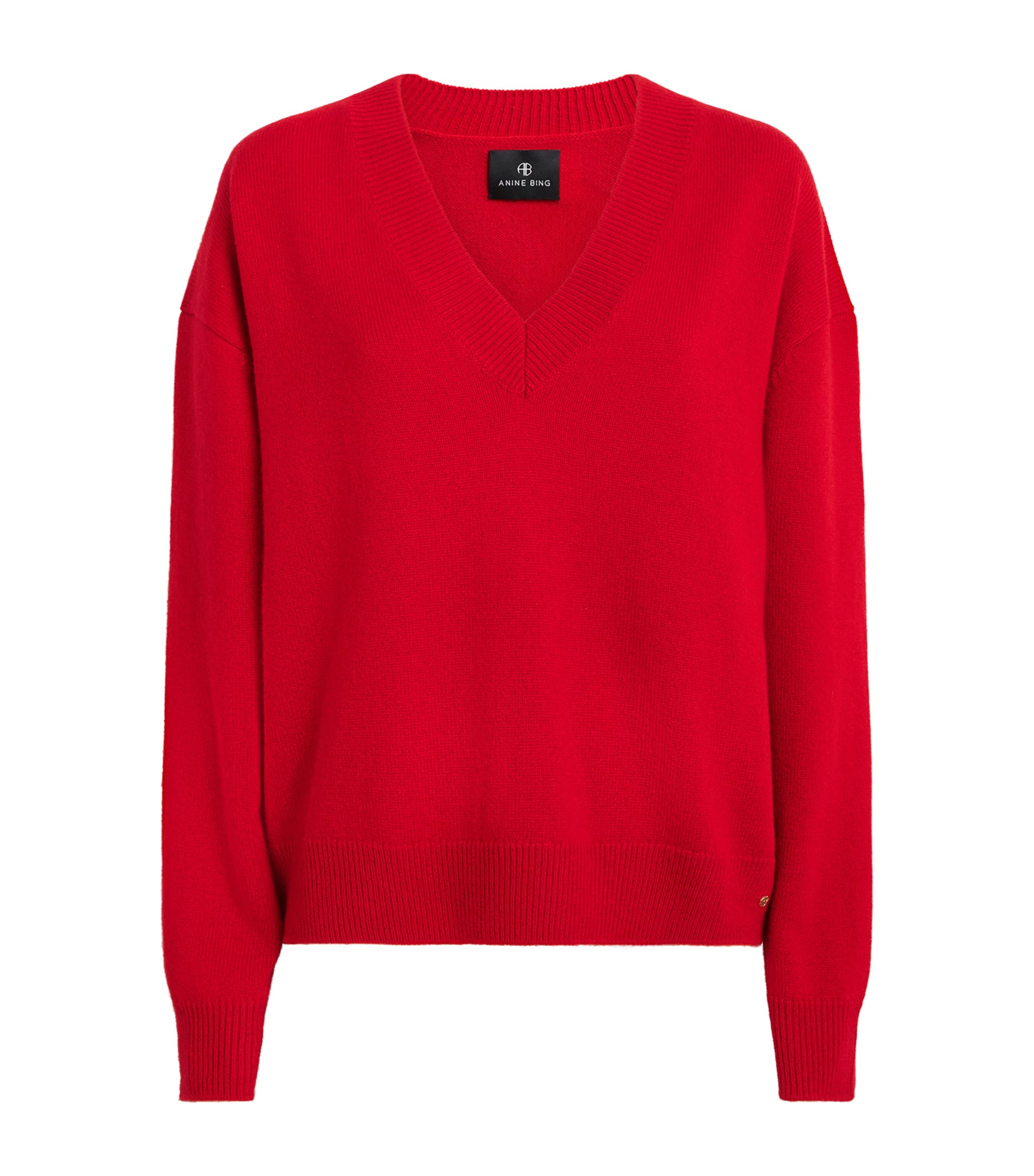 ANINE BING Womens Cashmere V-Neck Lee Sweater Red