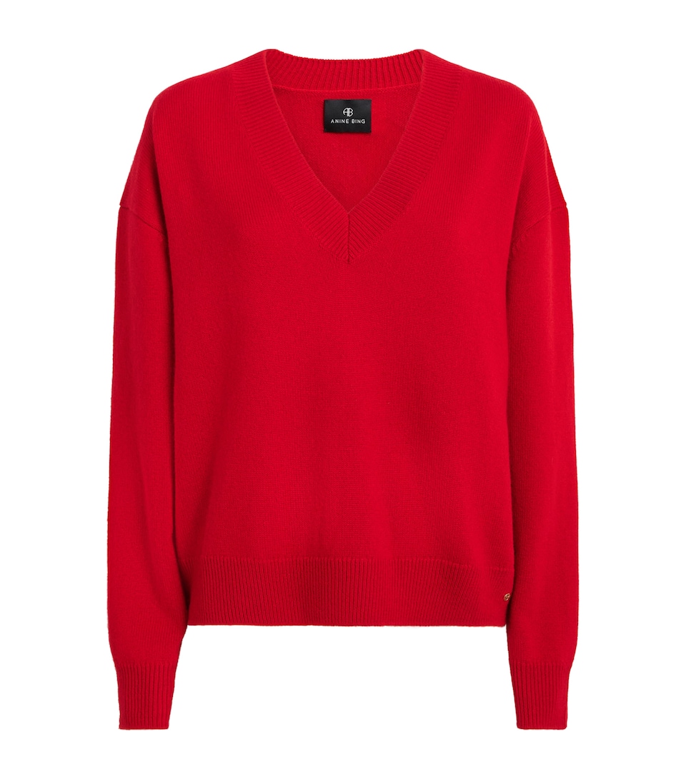 ANINE BING Womens Cashmere V-Neck Lee Sweater Red