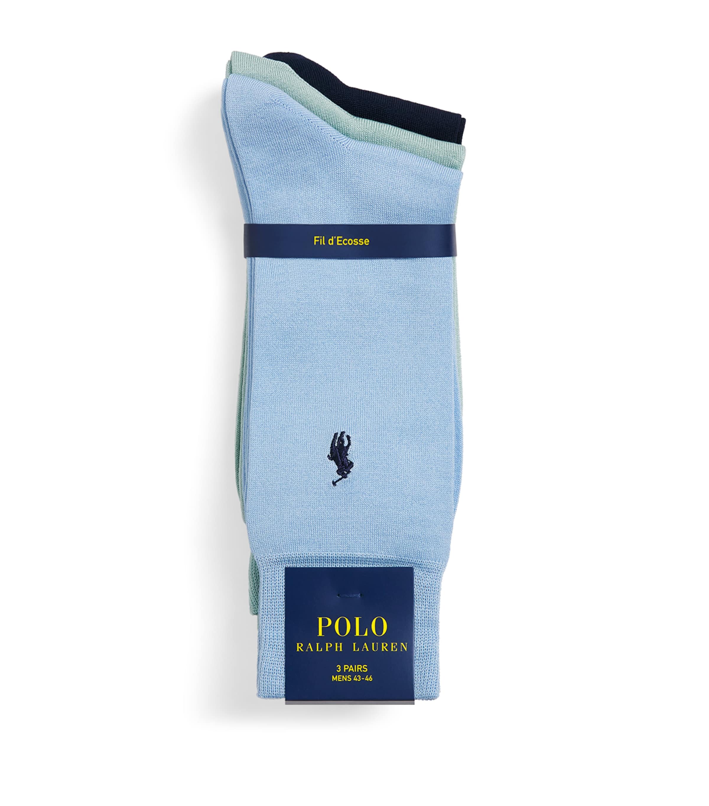 Polo Ralph Lauren Mens Cotton-Blend Polo Pony Socks (Pack of 3) Lt Blue/ple Blue/nvy