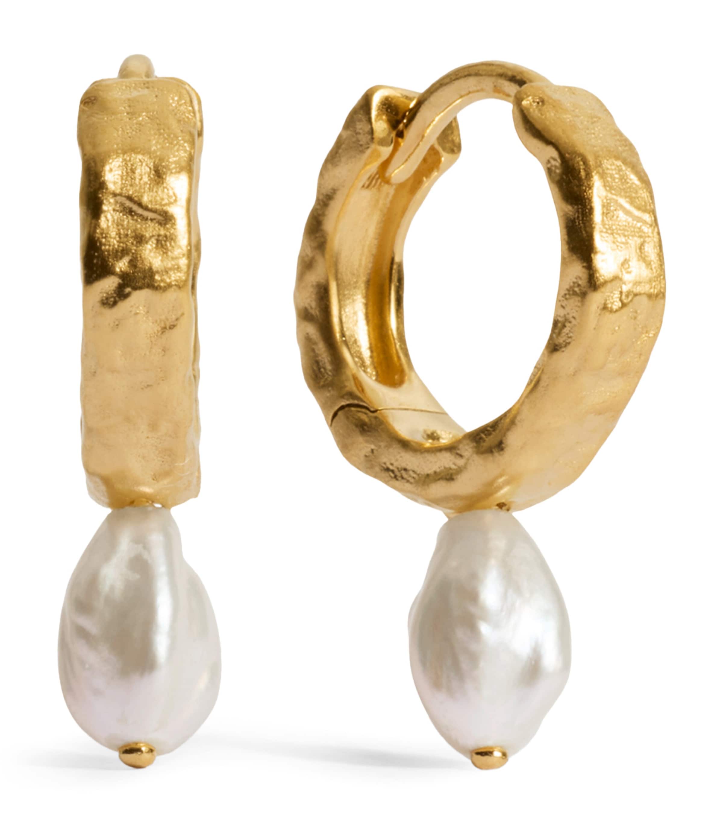 Monica Vinader Gold Vermeil and Pearl Capri Huggie Earrings White