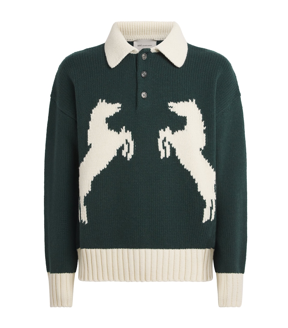 Wool-Blend Intarsia Polo Sweater