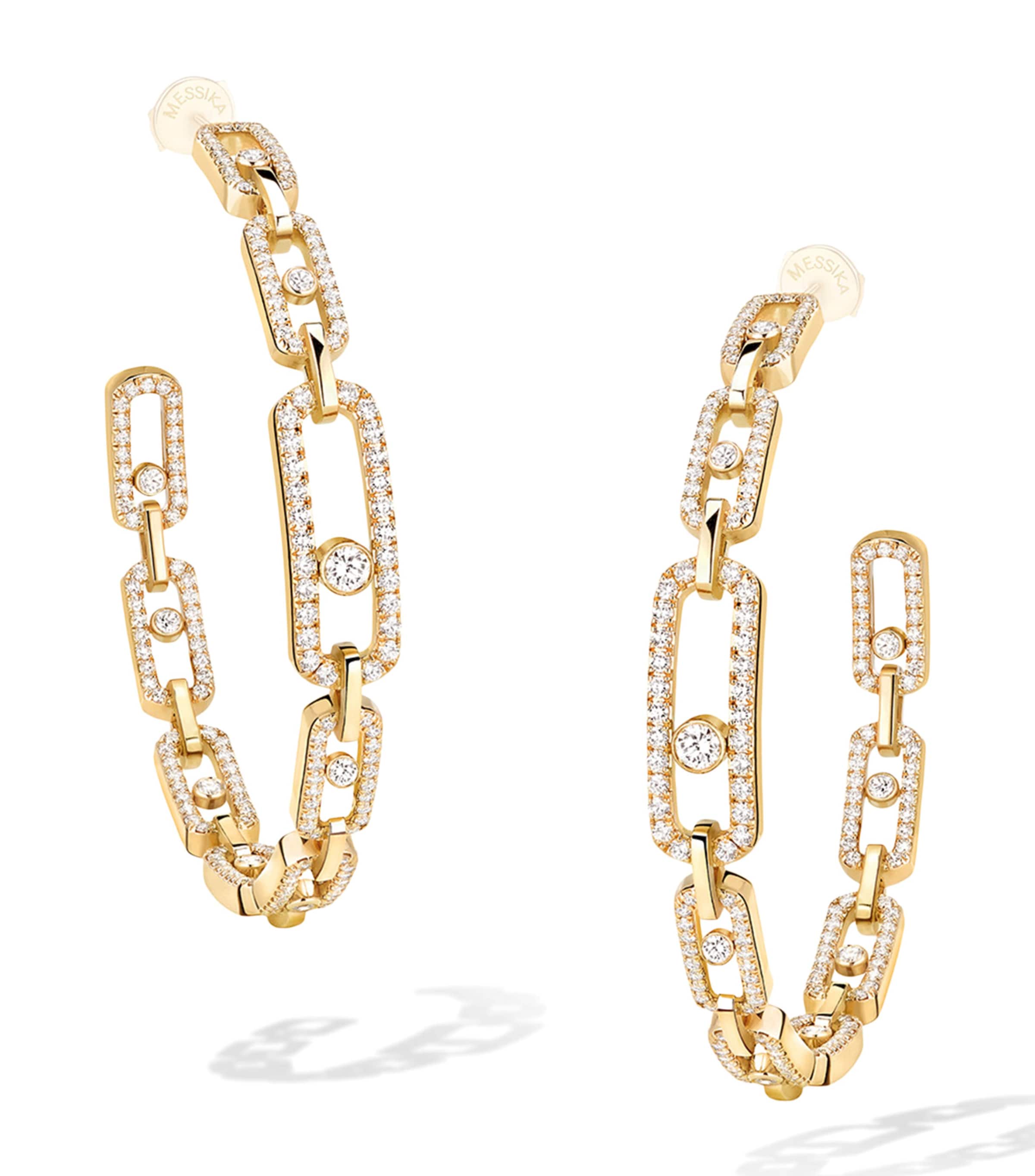 Yellow Gold and Diamond Move Link Hoop Earrings