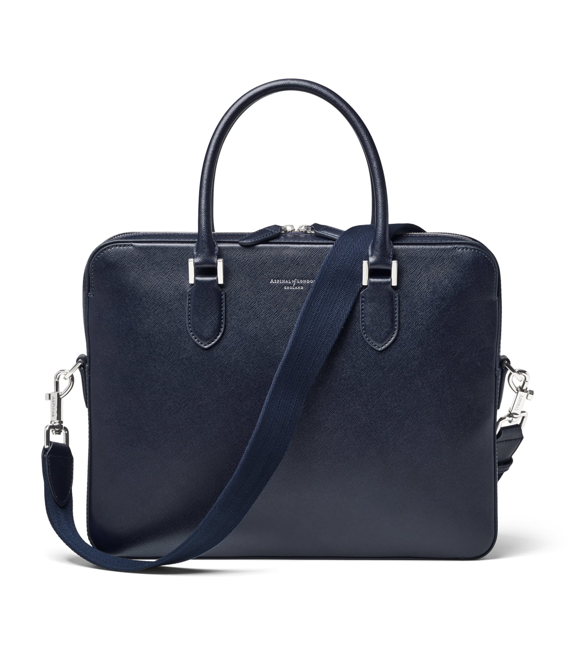 Aspinal Of London Leather Mount Street Briefcase Bag Navy
