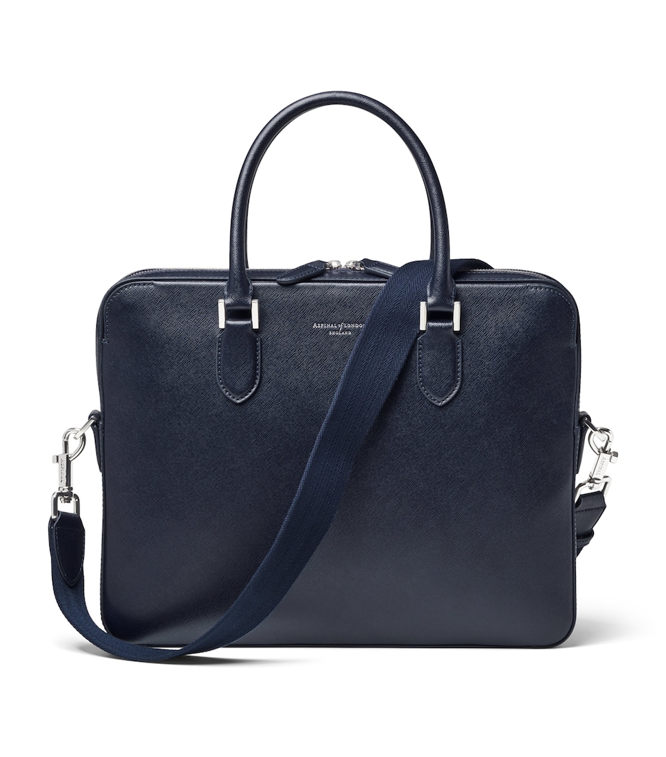 Aspinal Of London Leather Mount Street Briefcase Bag Navy
