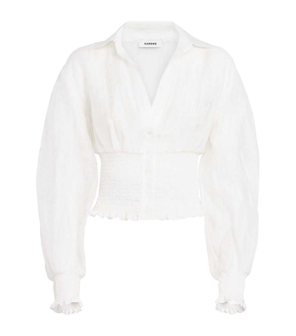 Linen-Blend Smocked Shirt