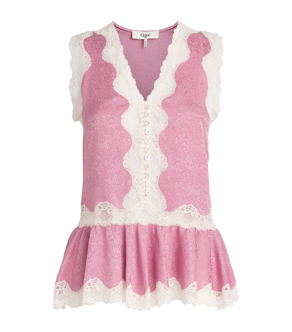 Chloé Womens Silk Jacquard Peplum Top Mauve Silk