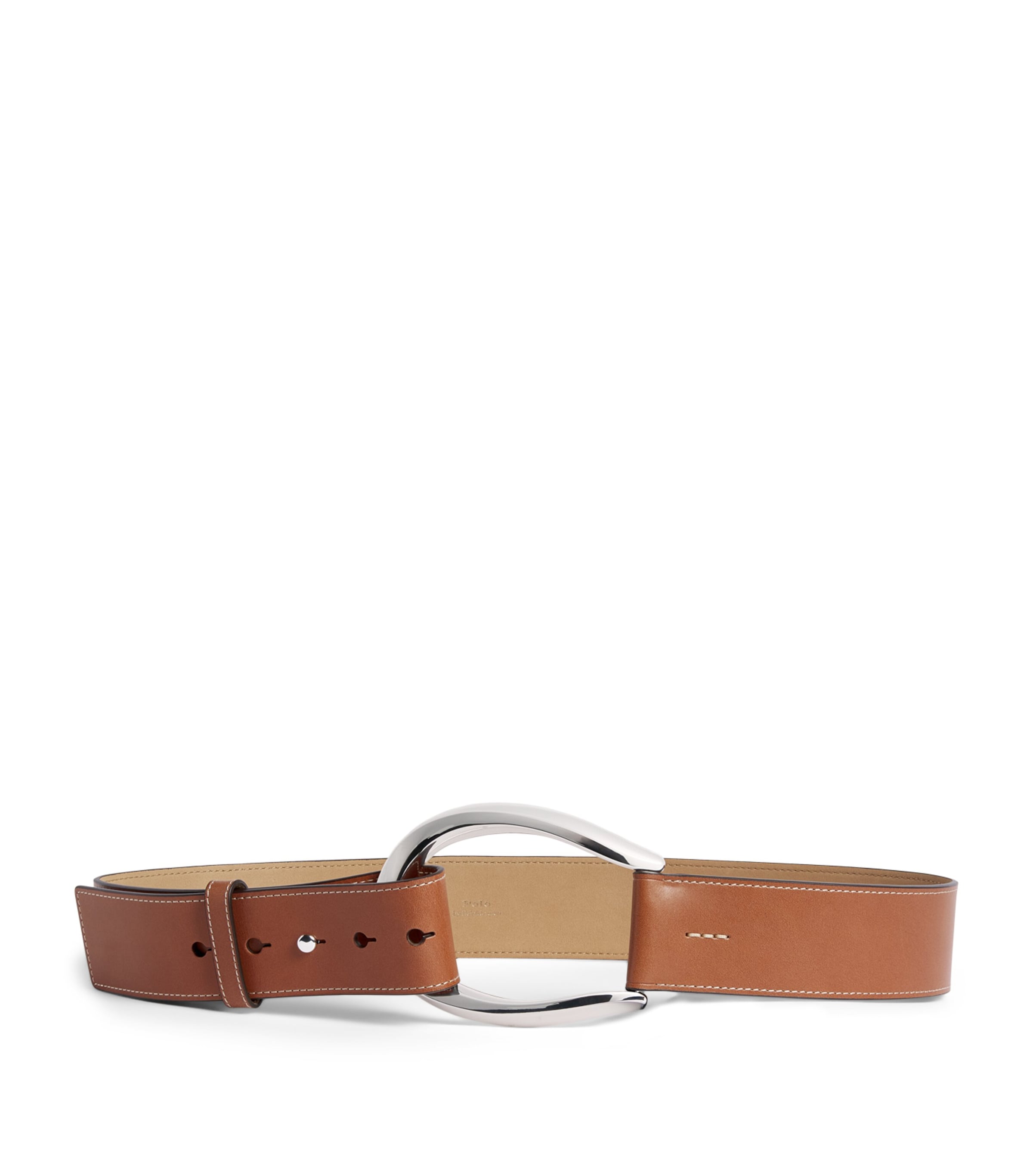 Polo Ralph Lauren Leather Stirrup-Buckle Wide Belt Cuoio