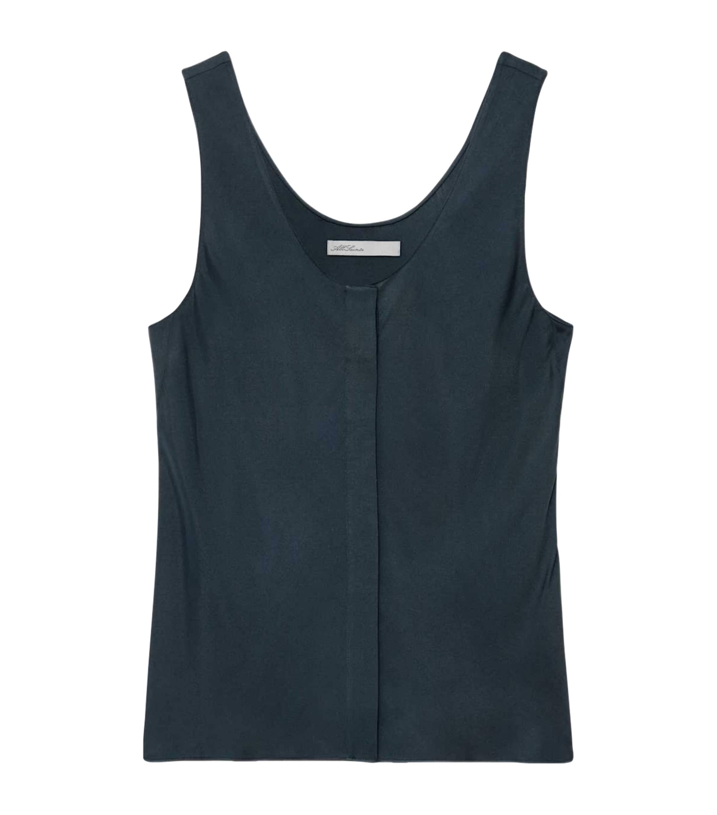 AllSaints Womens Silk-Blend Milla Tank Top Teal Blue