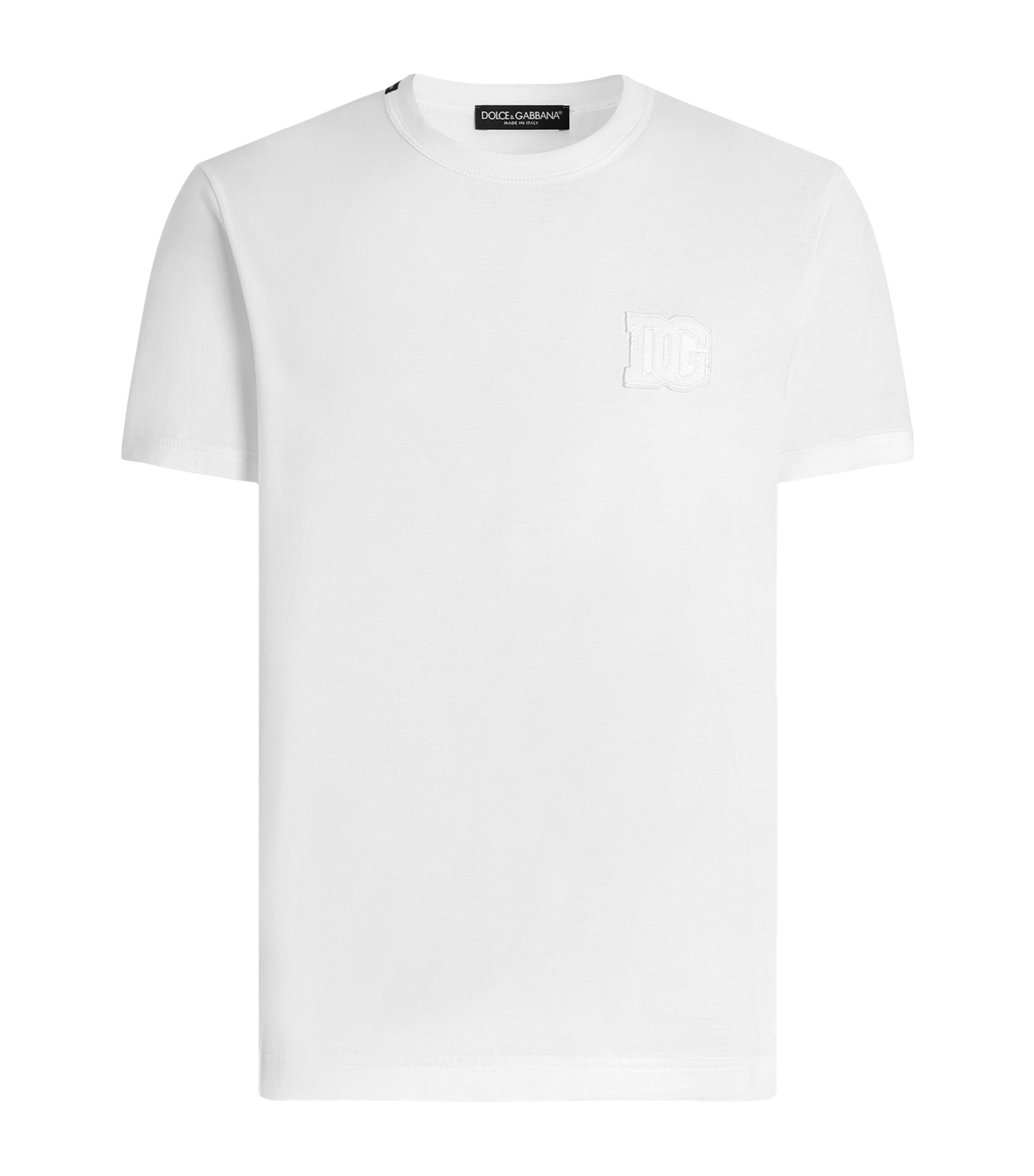 Dolce&Gabbana Mens Cotton Logo-Patch T-Shirt Optical White