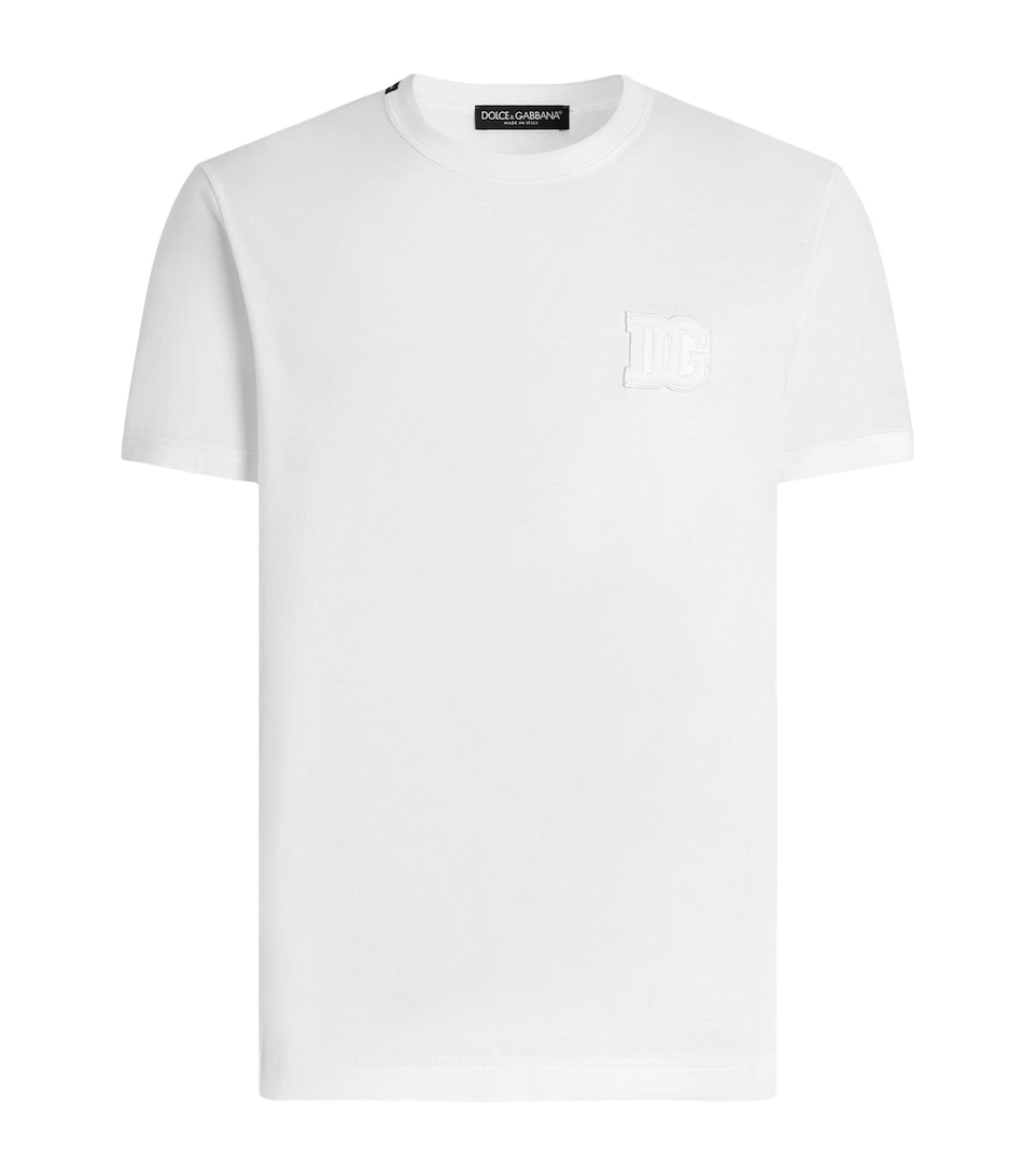 Dolce&Gabbana Mens Cotton Logo-Patch T-Shirt Optical White