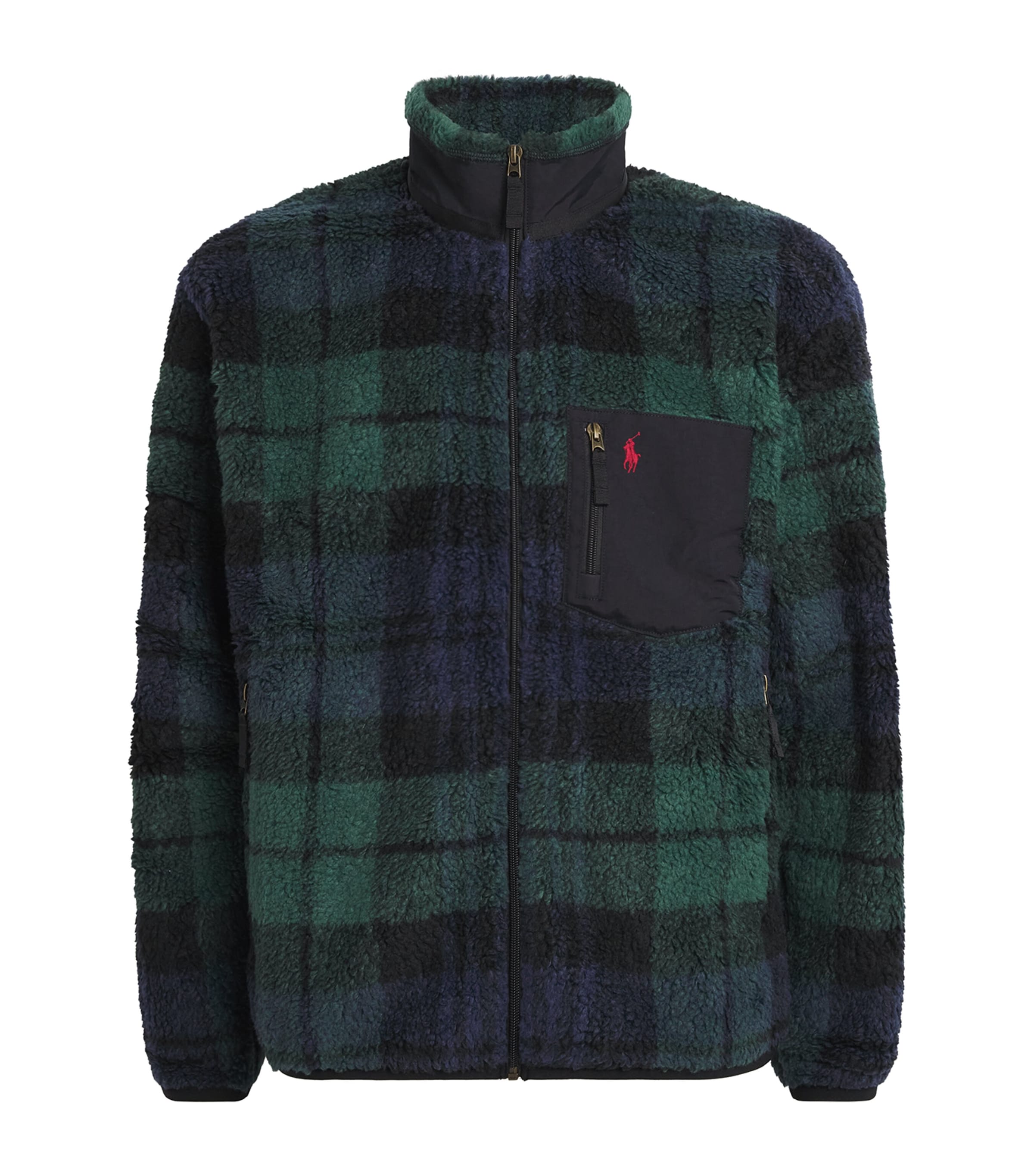 Polo Ralph Lauren Mens Pile Fleece Plaid Hybrid Jacket Blackwatch Plaid