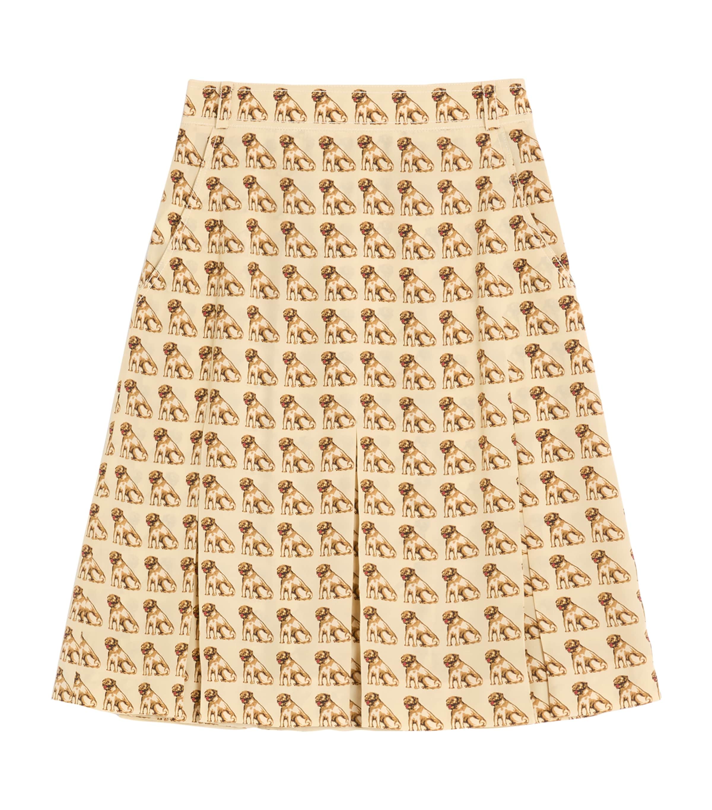 Silk Dog-Print Midi Skirt