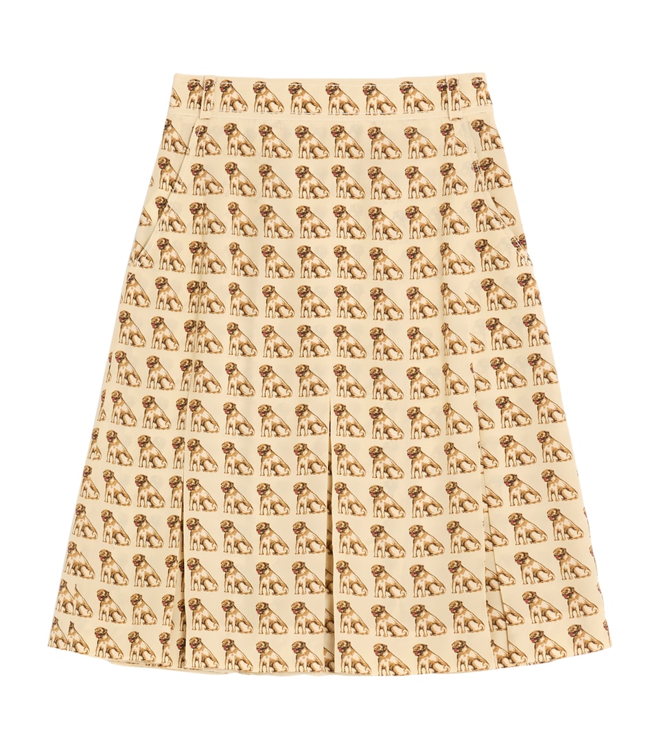 Silk Dog-Print Midi Skirt