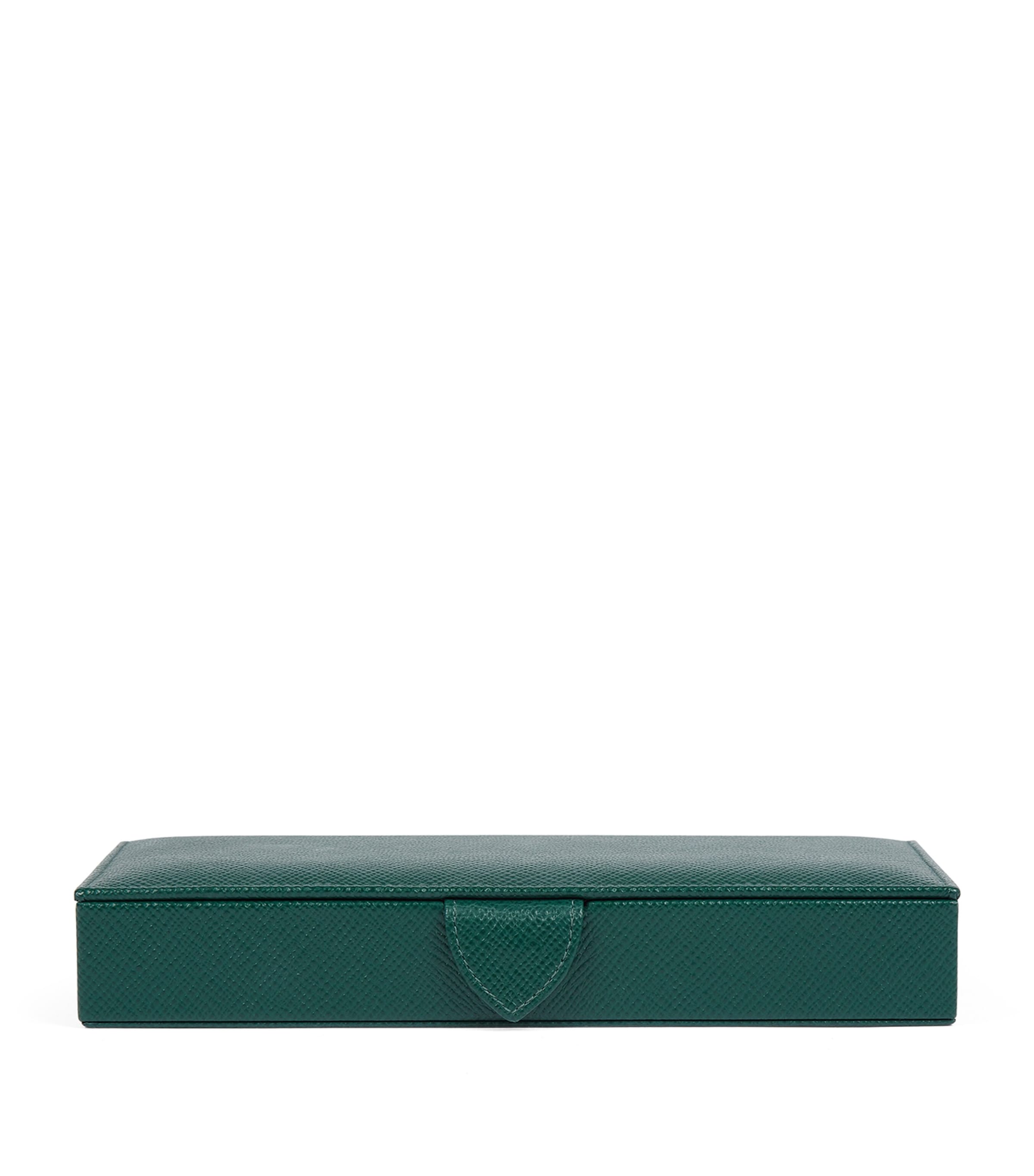 Smythson Leather Panama Cufflink Box Forest Green