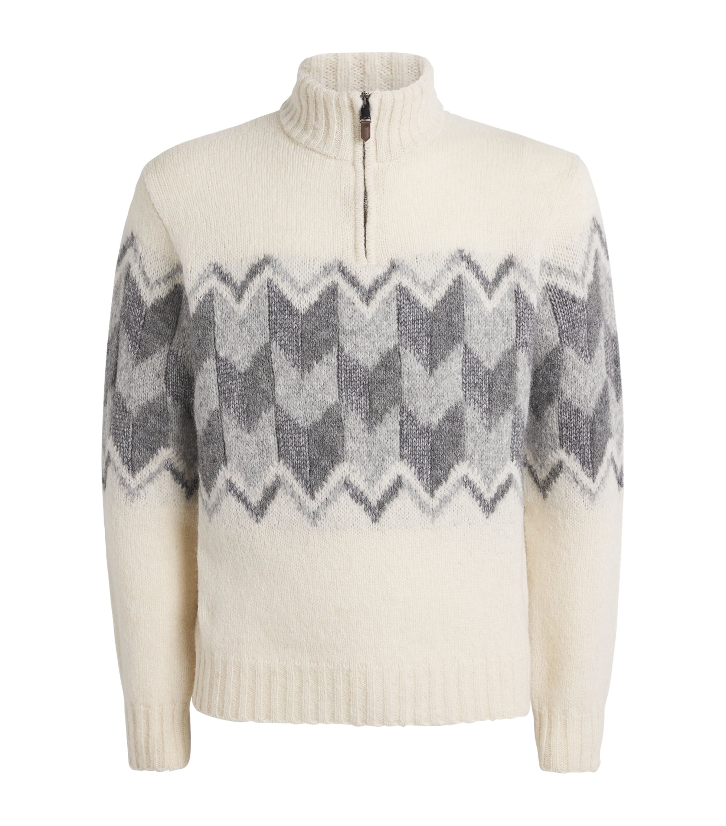 Wool-Blend Chevron Quarter-Zip Sweater