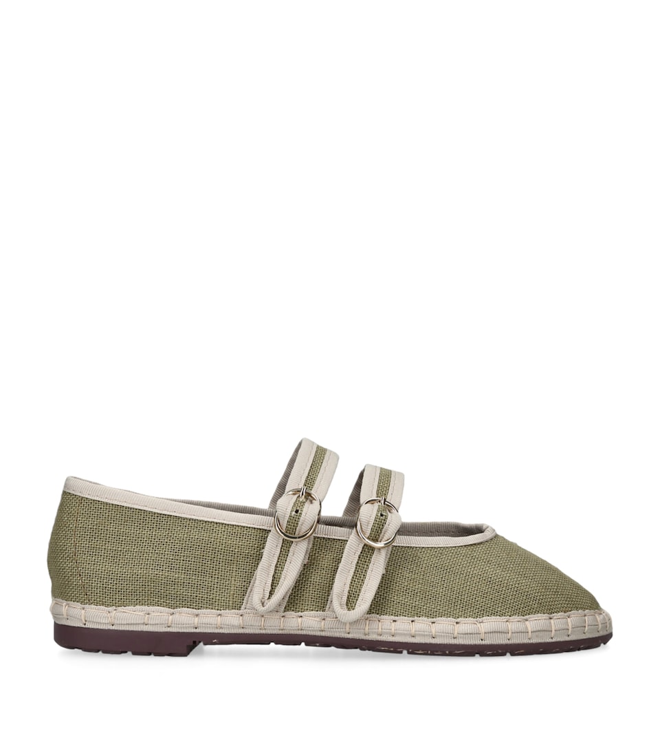 Flabelus Linen-Blend Claire Ballet Flats Green Comb