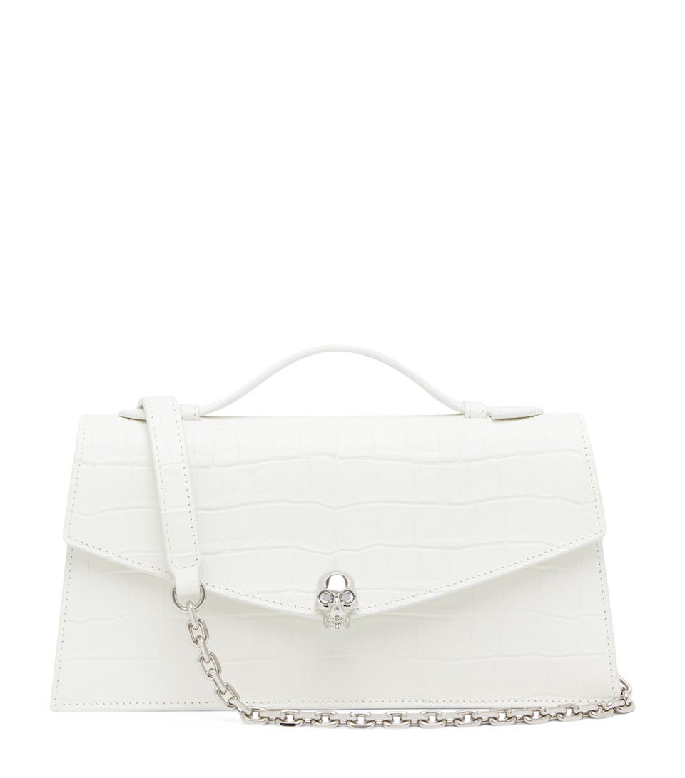 McQueen Croc-Embossed Skull Top-Handle Bag