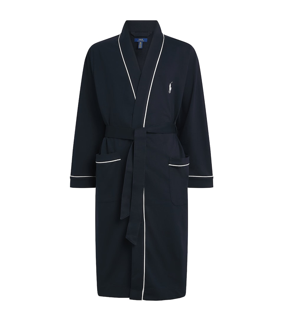 Polo Ralph Lauren Mens Cotton-Blend Jersey Bath Robe Collection Navy