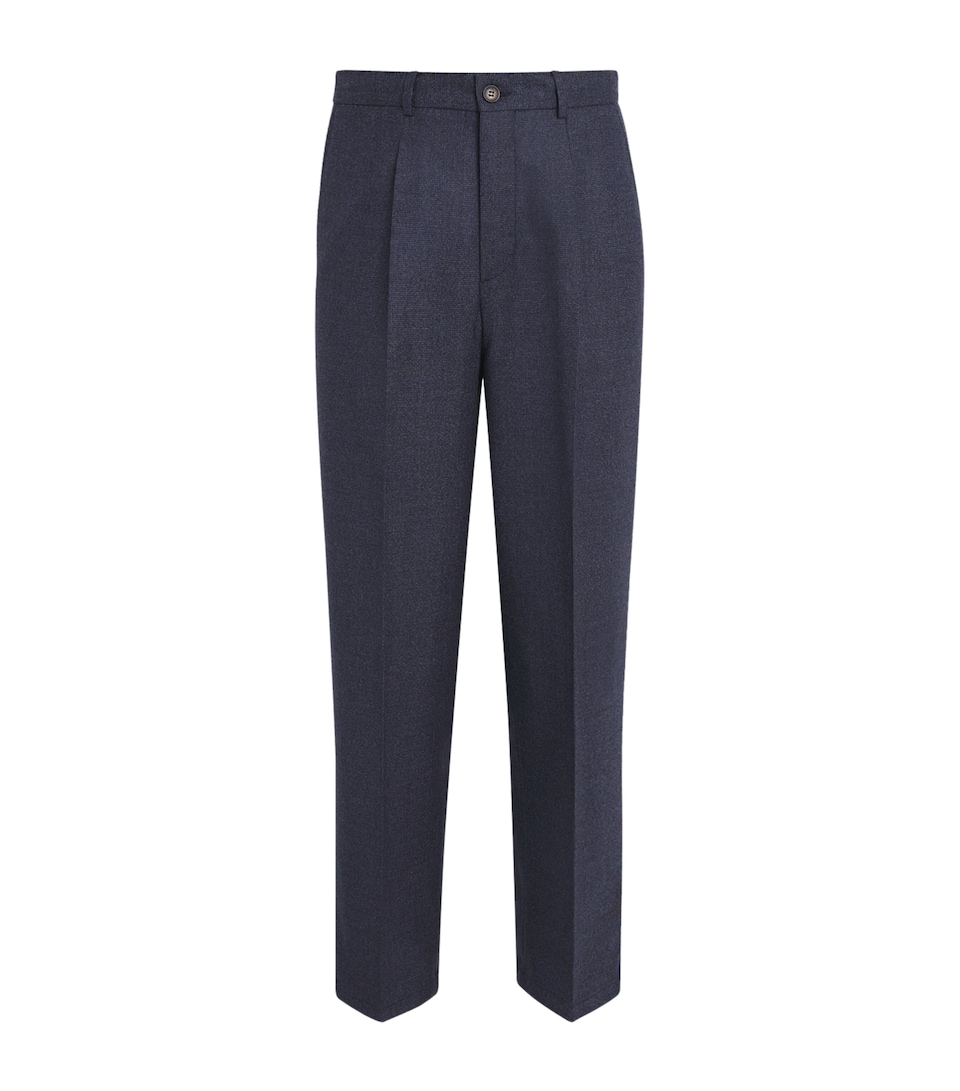Pal Zileri Mens Virgin Wool Pleated Trousers Blue Navy