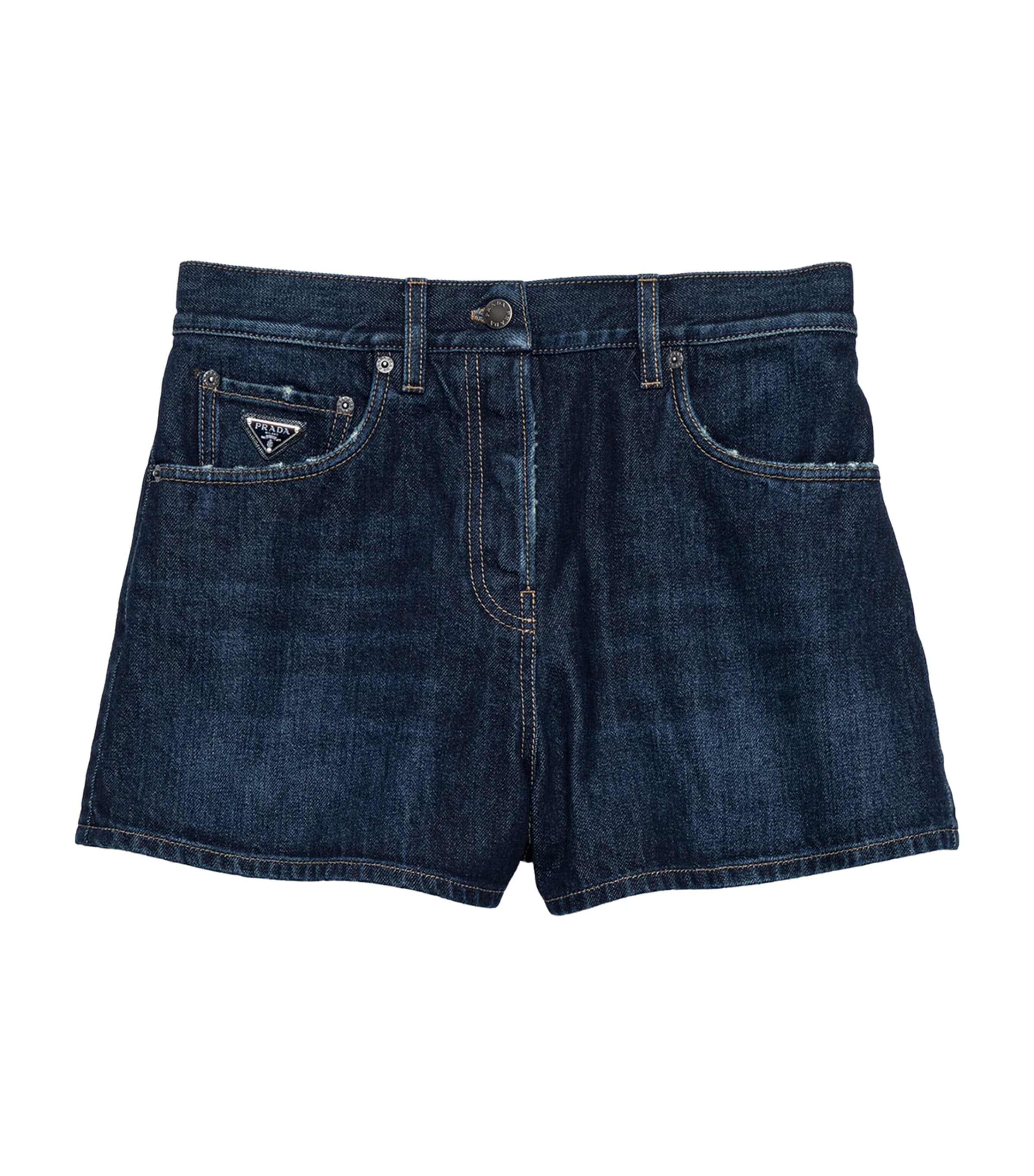 Prada Womens Denim Mid-Rise Shorts Blue