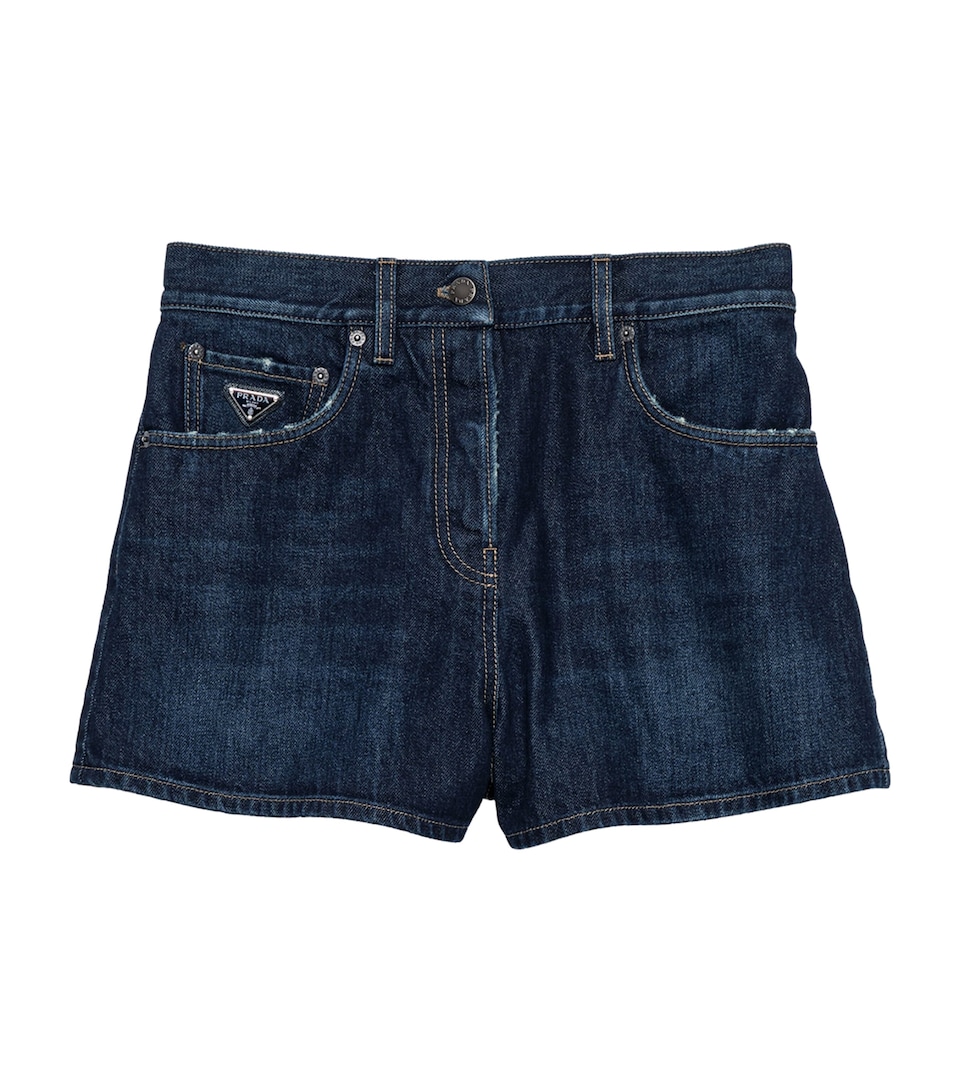 Prada Womens Denim Mid-Rise Shorts Blue