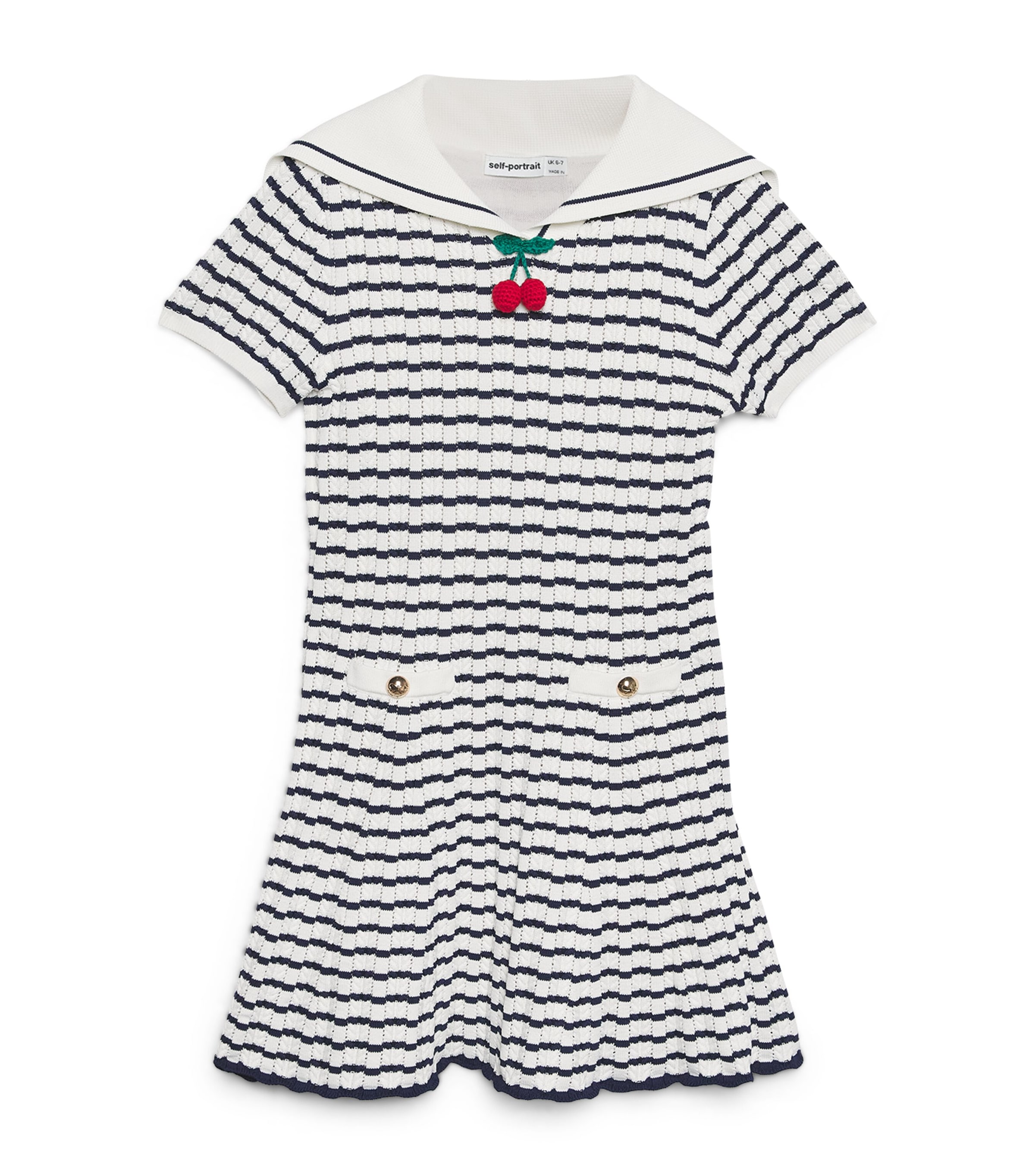 Self-Portrait Kids Knitted Stripe Dress (3-12 Years) Cream