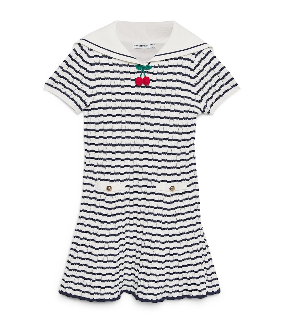 Self-Portrait Kids Knitted Stripe Dress (3-12 Years) Cream