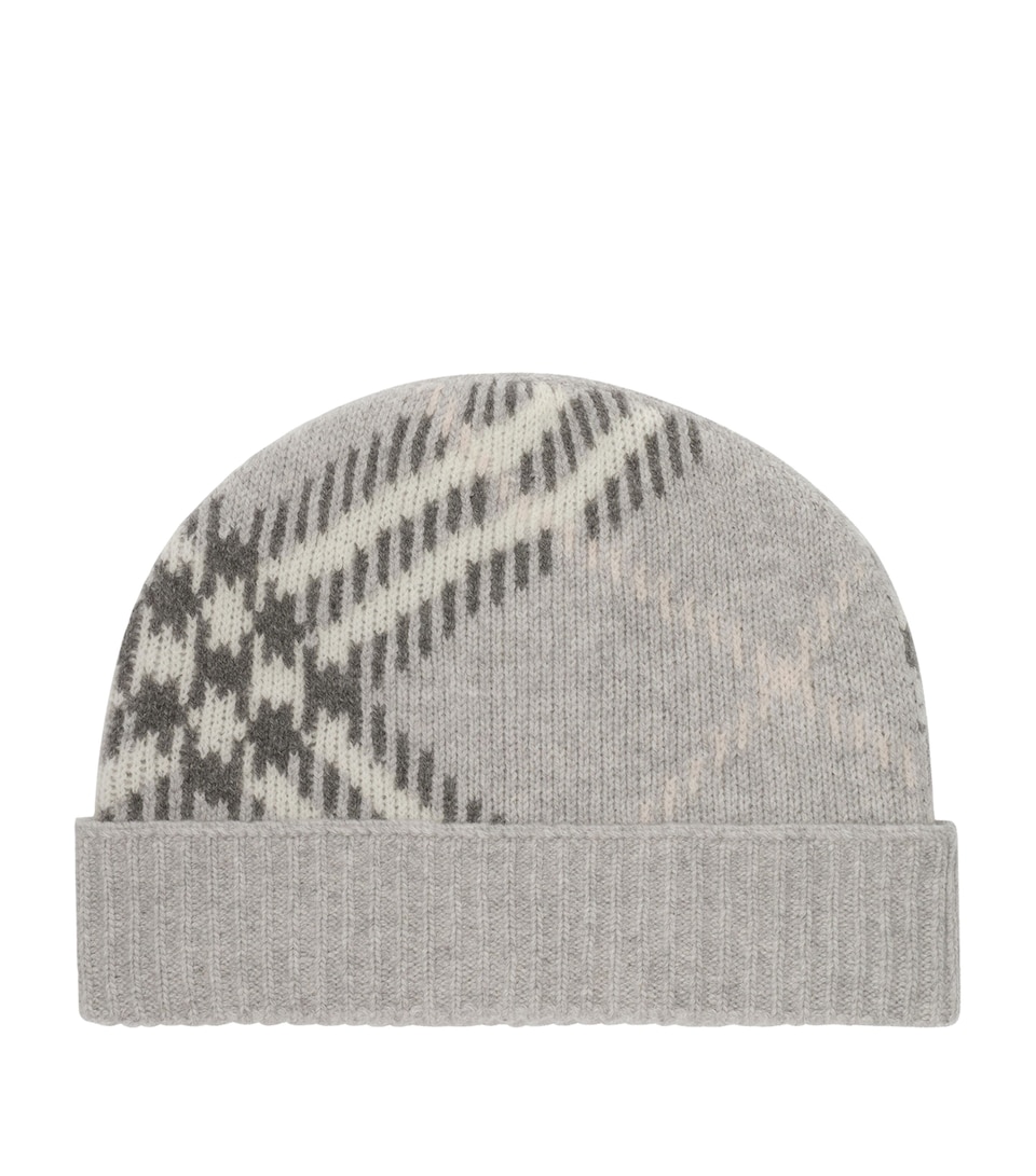 Burberry Cashmere-Blend Check Beanie Mitten Grey