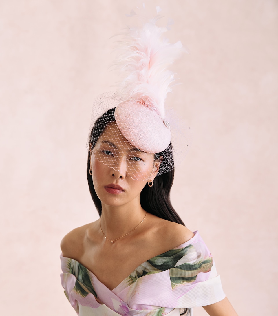 Victoria Grant Sinamay Straw Feathered Bellini Fascinator Baby Pink