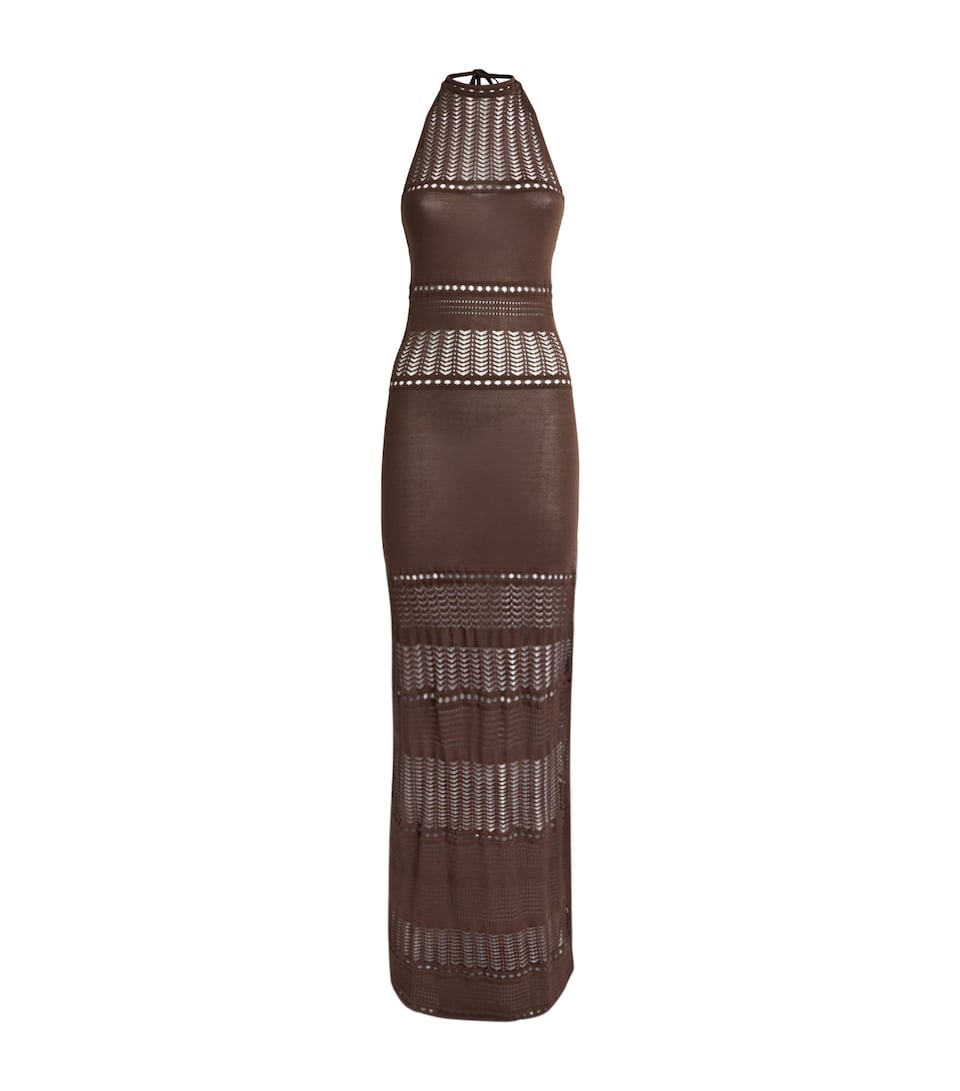 AWAY THAT DAY Womens Crochet Zanzibar Maxi Dress Espresso