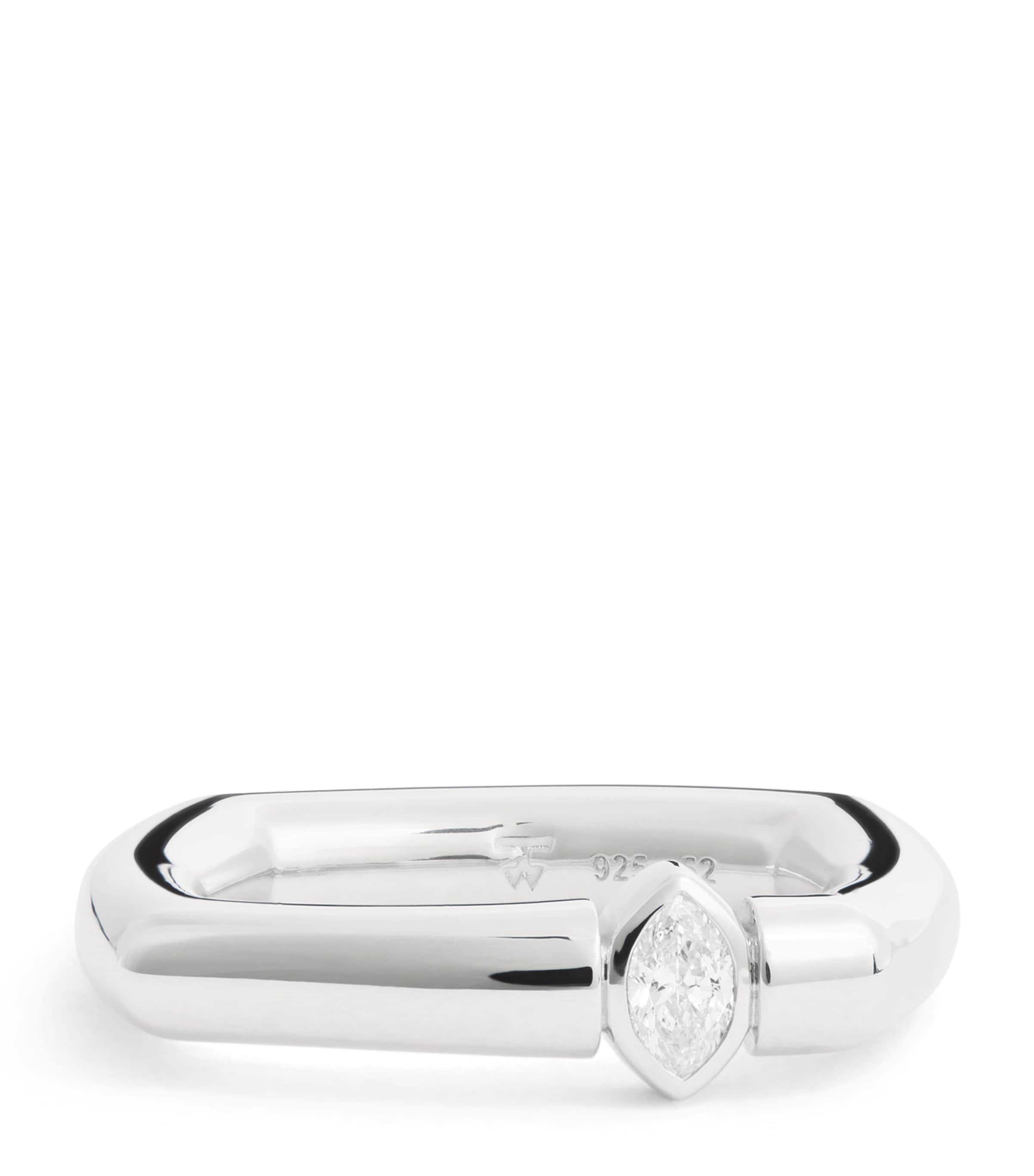 Rhodium-Plated Sterling Silver Slim Diamond Frame Ring