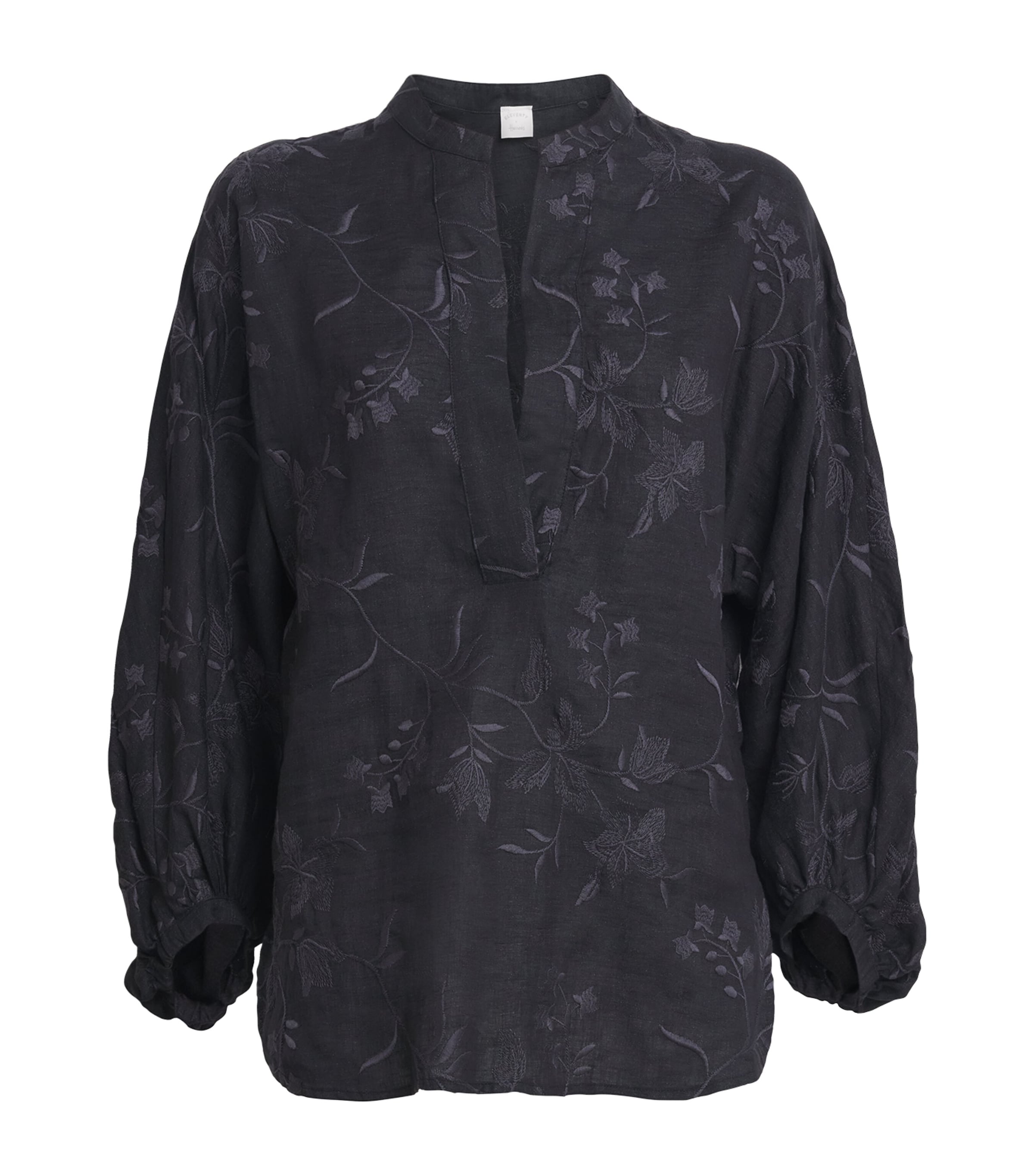 x Harrods Linen Floral-Embroidered Blouse