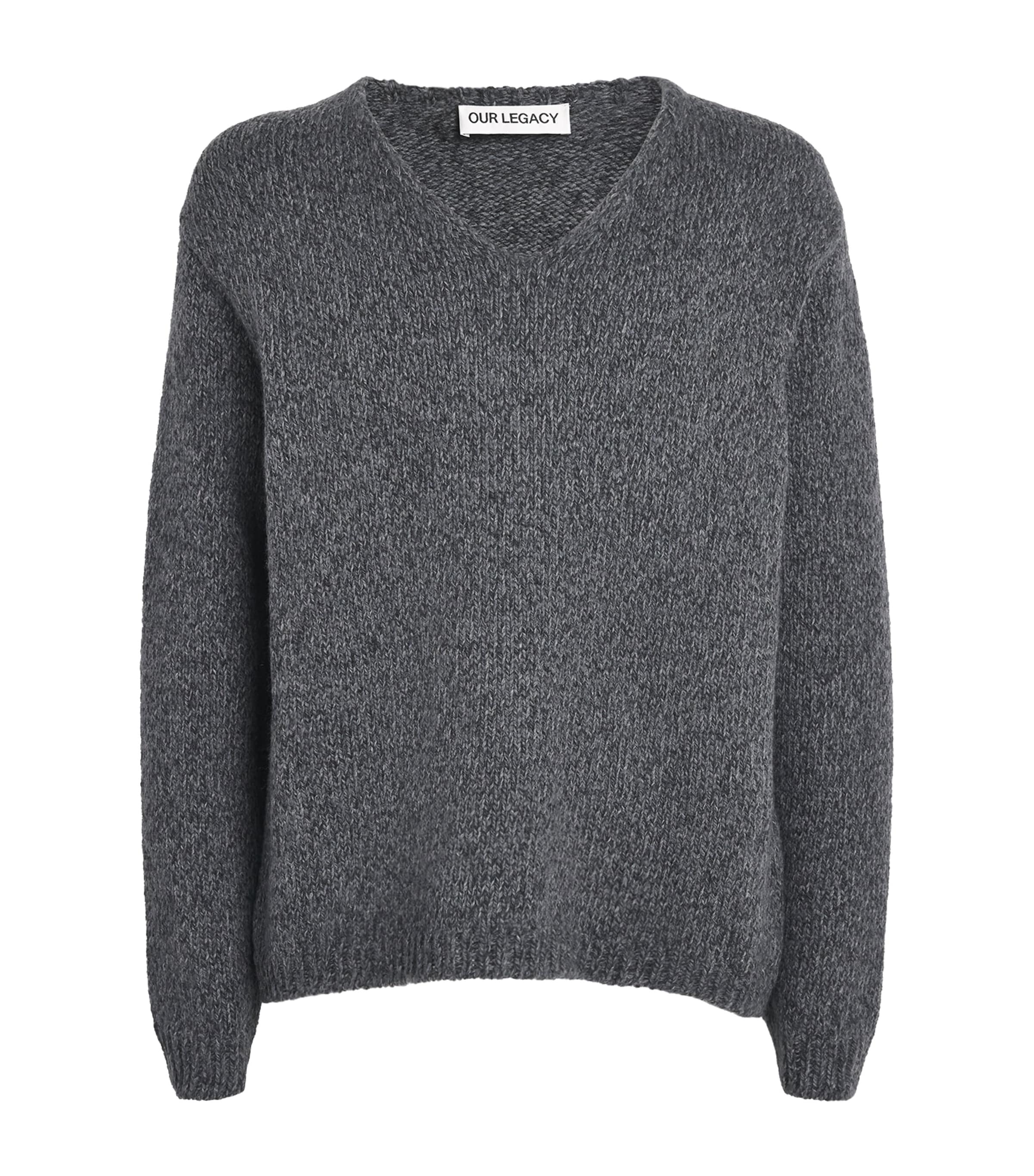 Our Legacy Mens Wool Link V-Neck Sweater Slub Twst Ash Gry Wl