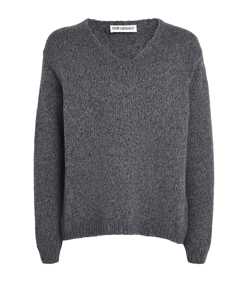Our Legacy Mens Wool Link V-Neck Sweater Slub Twst Ash Gry Wl