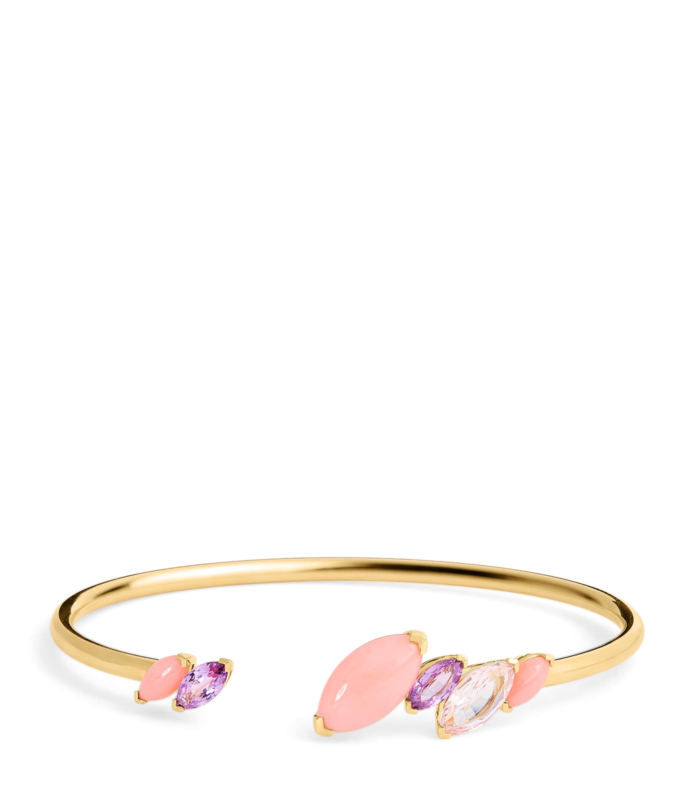 Yellow Gold, Tourmaline and Opal Batik Cuff