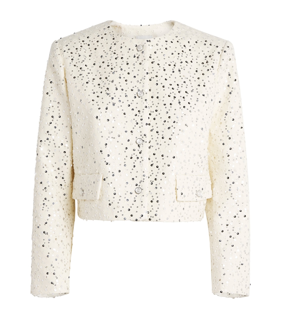 Sandro Paris Womens Cotton-Blend Sequin Cropped Jacket Ecru