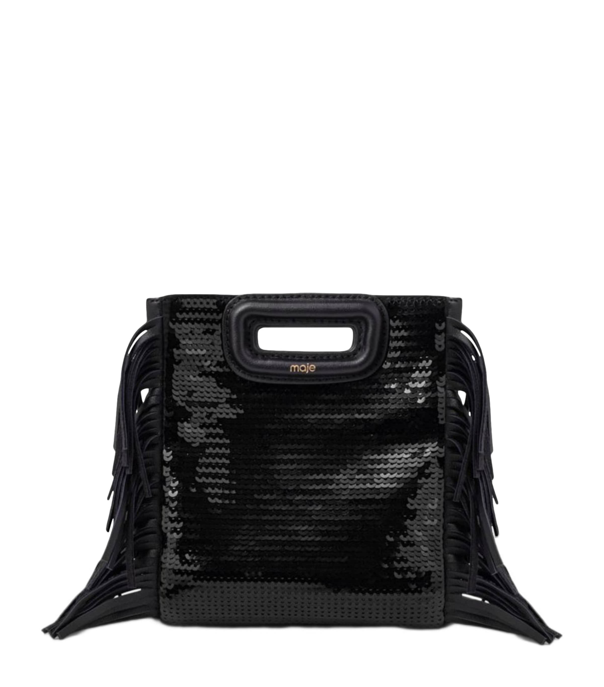 Maje Mini Sequin Fringed M Bag Black