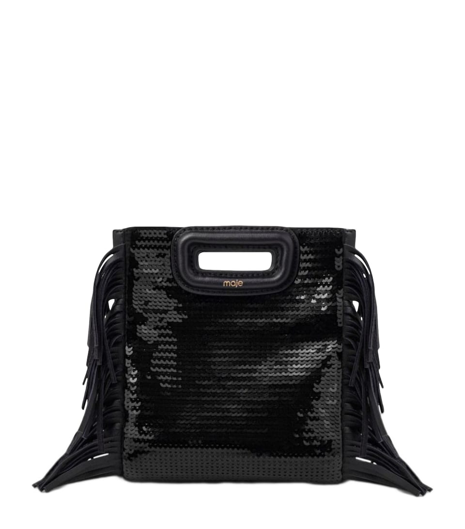 Maje Mini Sequin Fringed M Bag Black