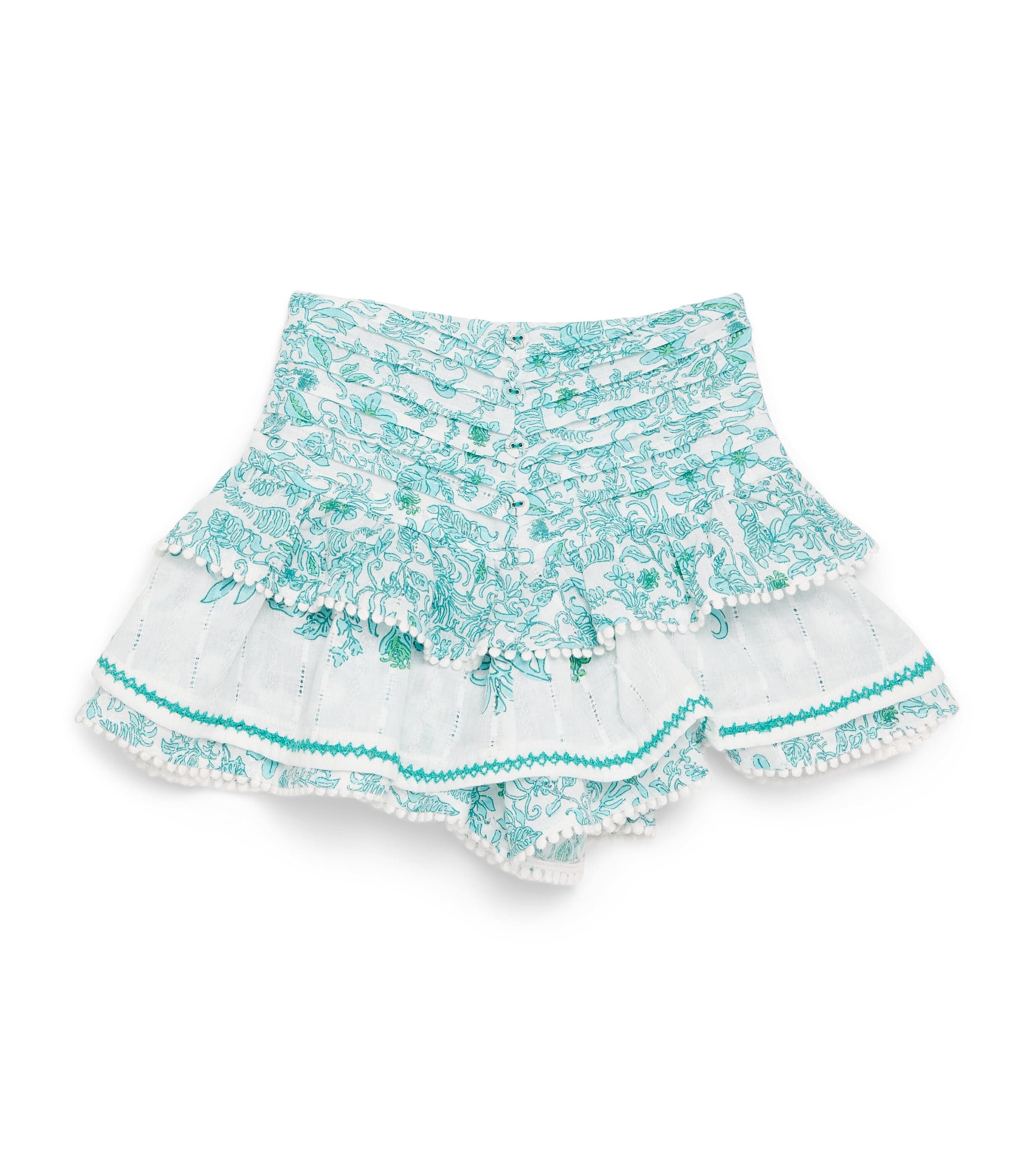 Poupette St Barth Kids Cotton Floral Alizee Mini Skirt (4-12 Years) Aqua Tiare