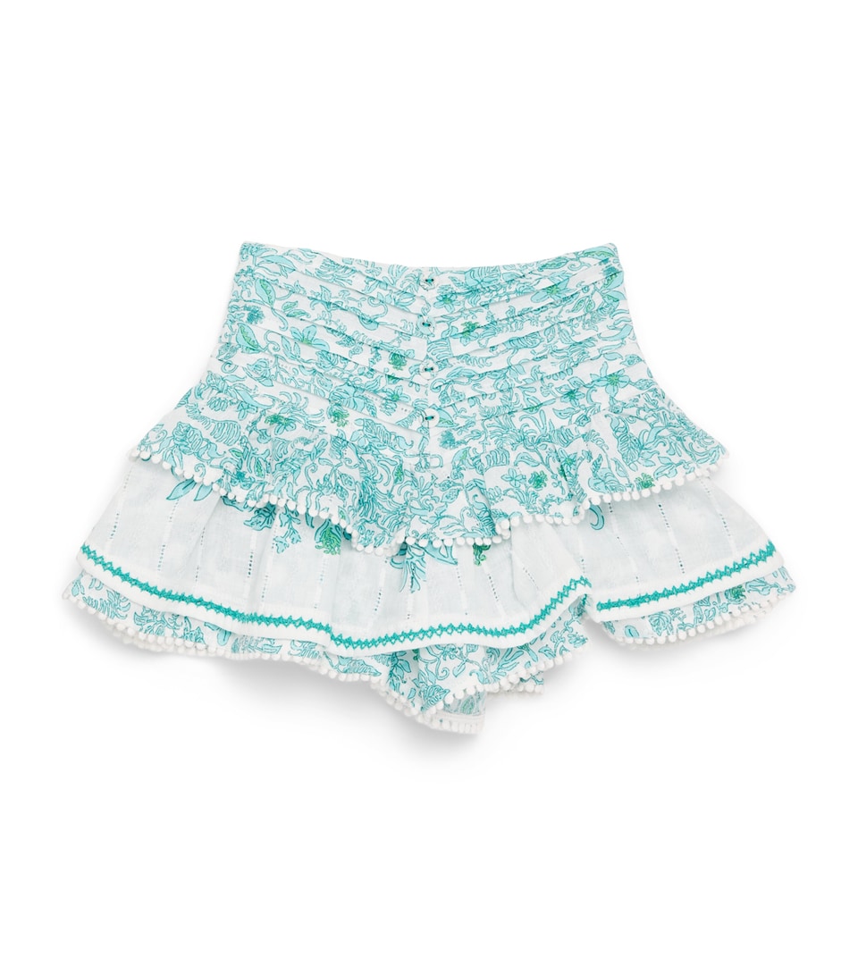 Poupette St Barth Kids Cotton Floral Alizee Mini Skirt (4-12 Years) Aqua Tiare