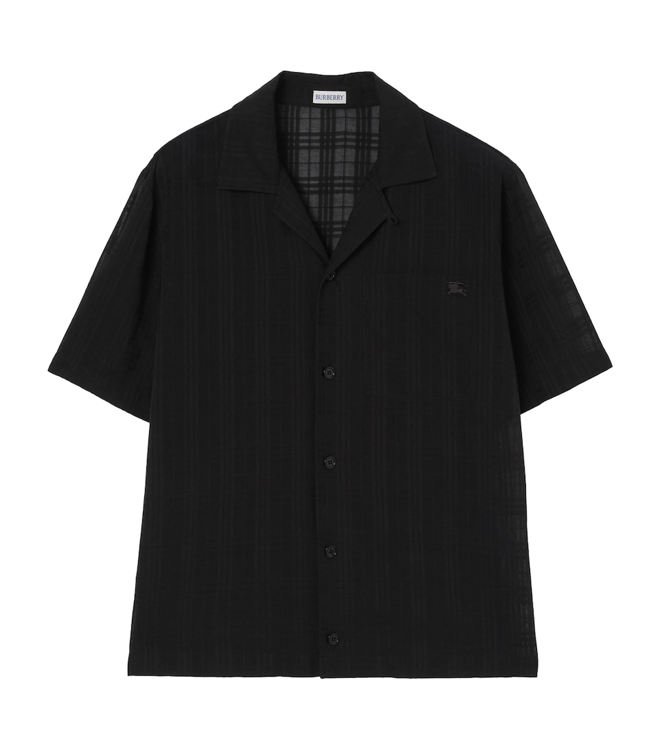 Burberry Mens Cotton Voile Check Print Short Sleeve Shirt Black Ip Check