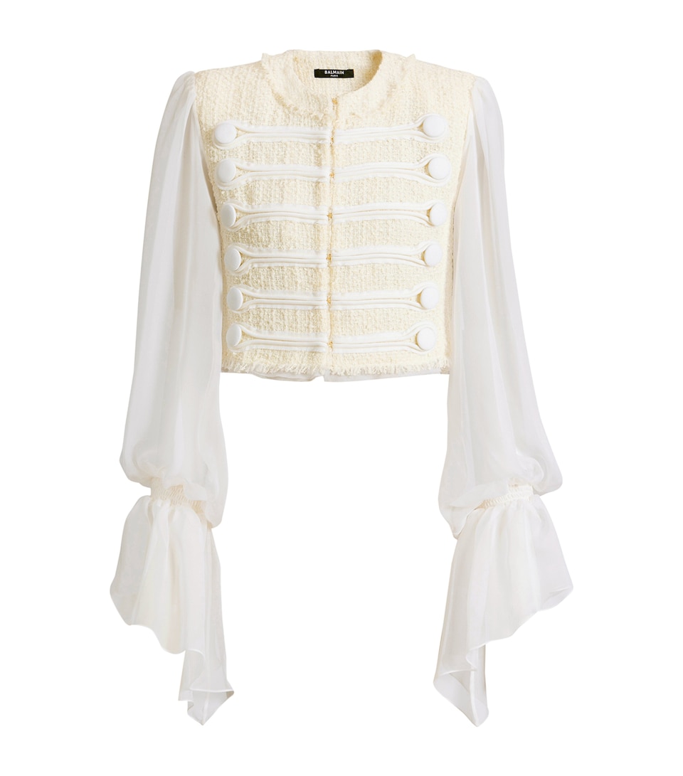 Balmain Womens Tweed Muslin-Sleeve Blouse Gdi Blanc/blanc