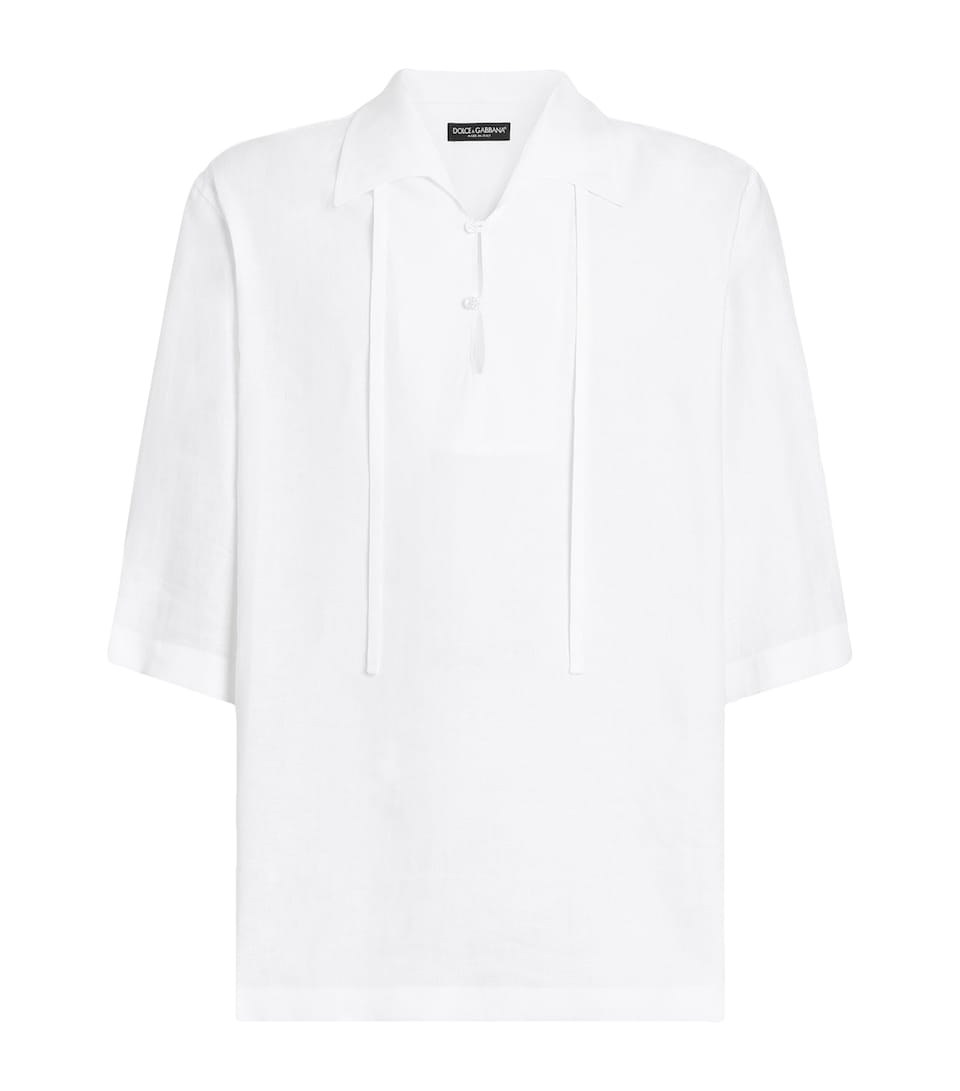 Dolce&Gabbana Mens Linen Hawaiian Shirt Optical White
