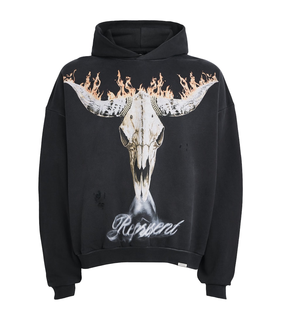 Cotton Flaming Stag Hoodie